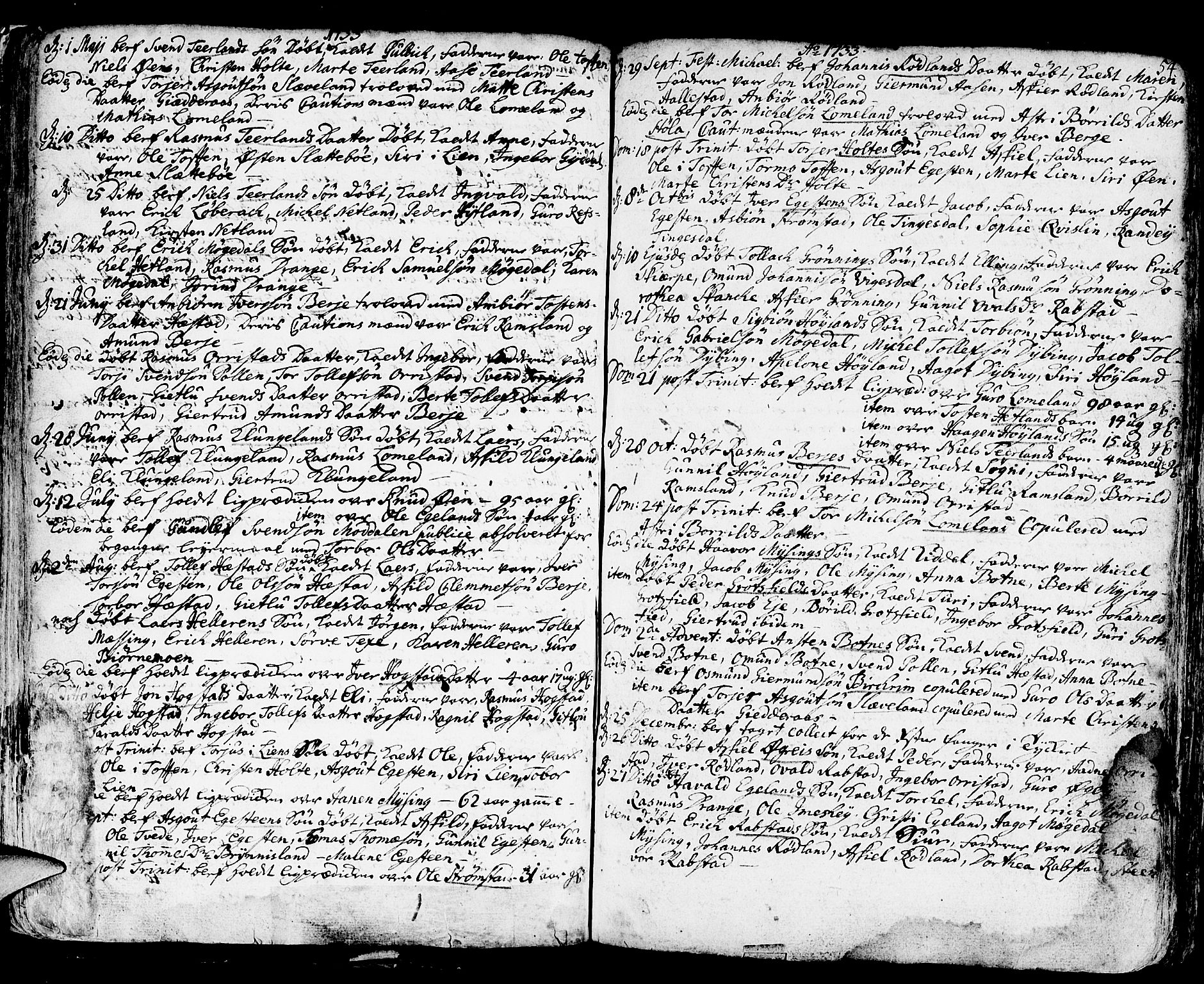 Helleland sokneprestkontor, AV/SAST-A-101810: Parish register (official) no. A 1 /1, 1713-1761, p. 54