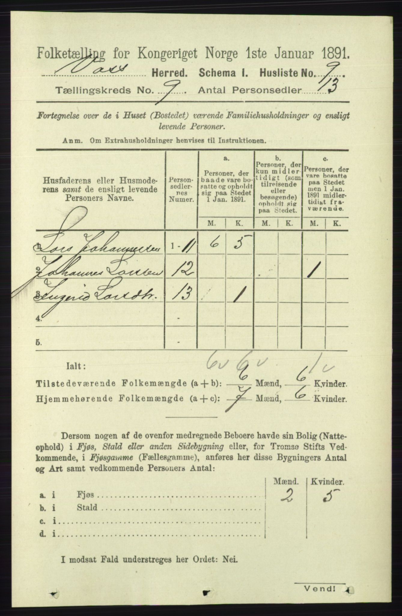 RA, 1891 census for 1235 Voss, 1891, p. 4652