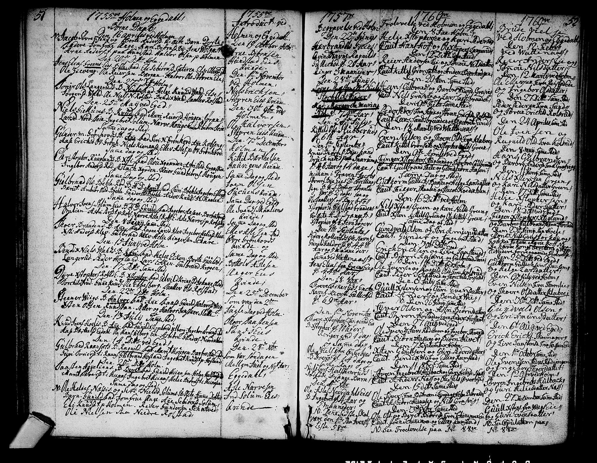 Sigdal kirkebøker, SAKO/A-245/F/Fa/L0001: Parish register (official) no. I 1, 1722-1777, p. 51-52