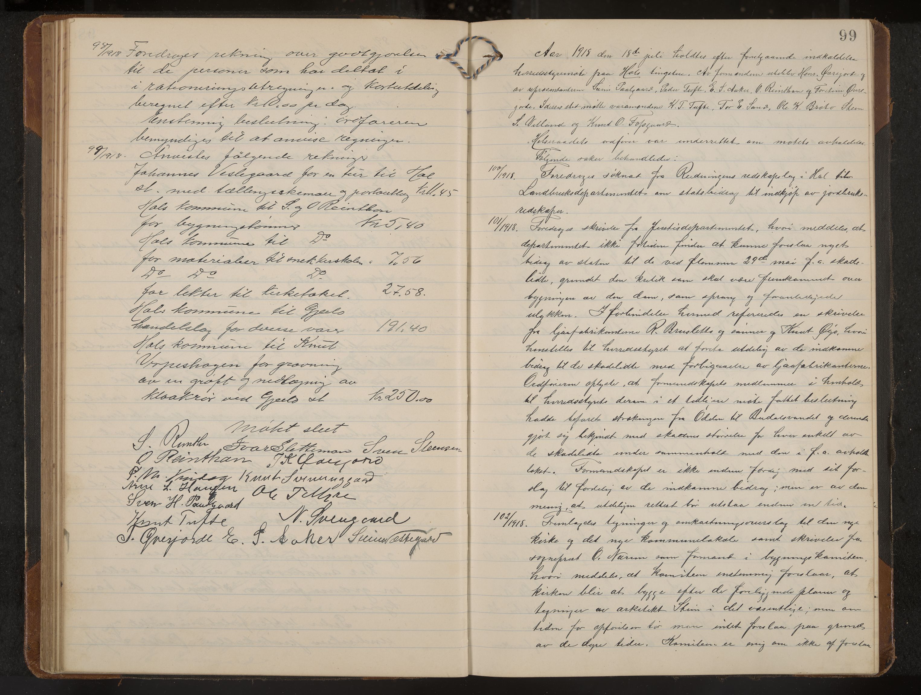 Hol formannskap og sentraladministrasjon, IKAK/0620021-1/A/L0006: Møtebok, 1916-1922, p. 99