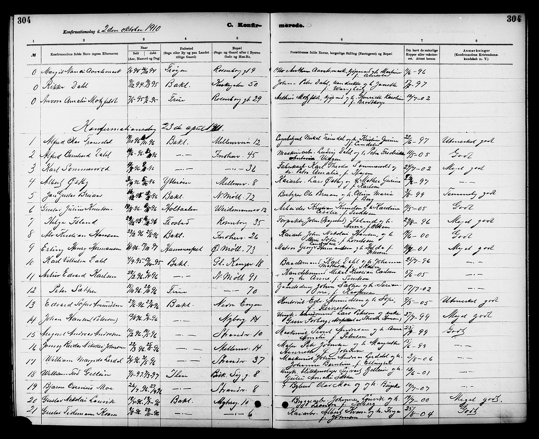 Ministerialprotokoller, klokkerbøker og fødselsregistre - Sør-Trøndelag, AV/SAT-A-1456/605/L0254: Parish register (copy) no. 605C01, 1908-1916, p. 304