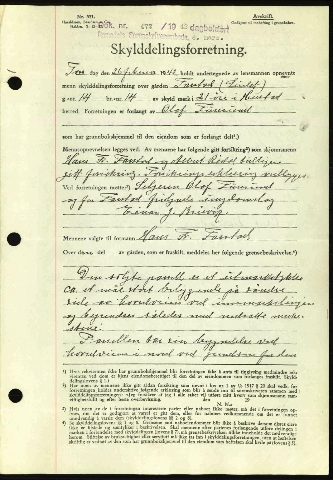 Romsdal sorenskriveri, AV/SAT-A-4149/1/2/2C: Mortgage book no. A11, 1941-1942, Diary no: : 472/1942