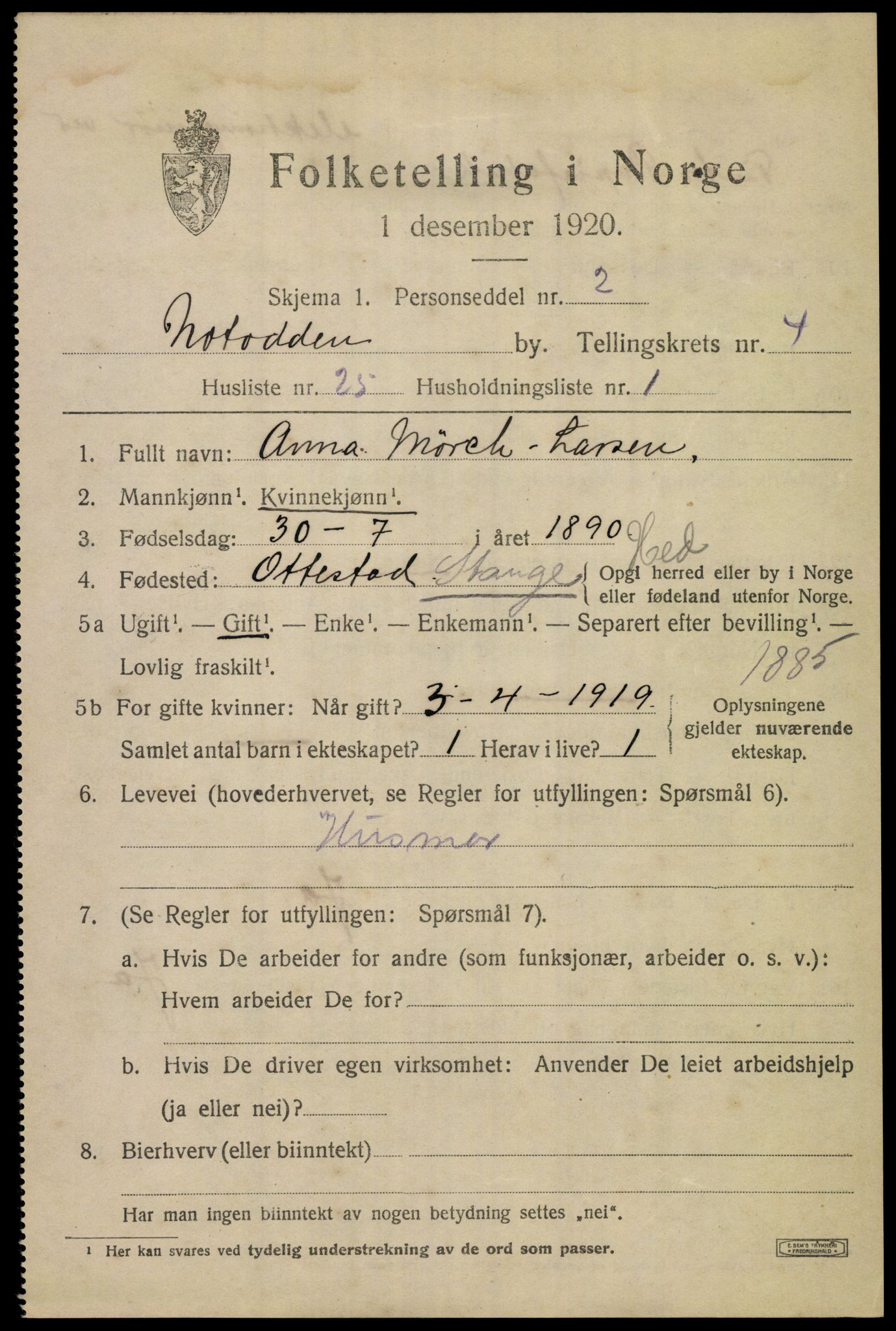 SAKO, 1920 census for Notodden, 1920, p. 10094