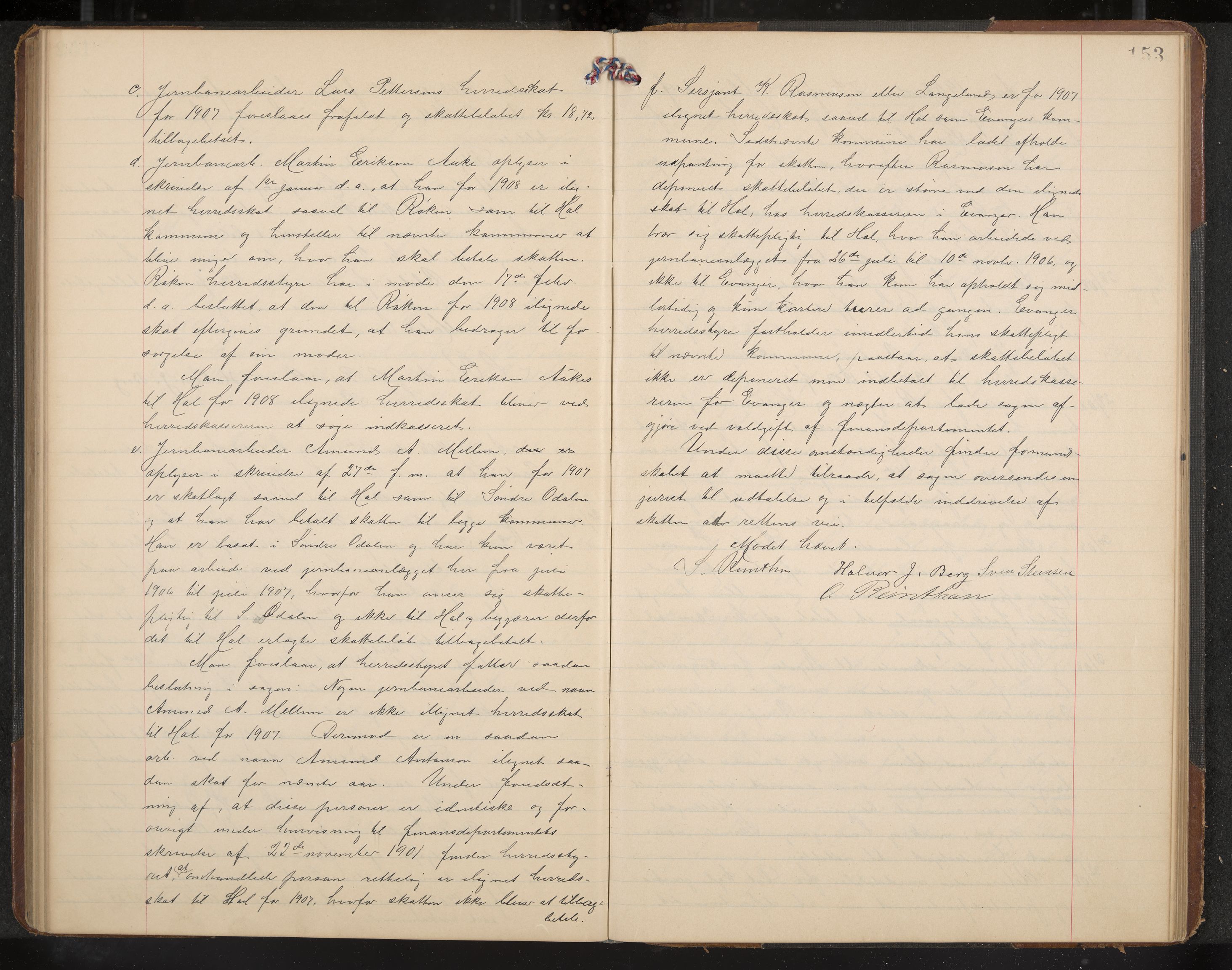 Hol formannskap og sentraladministrasjon, IKAK/0620021-1/A/L0004: Møtebok, 1904-1909, p. 153