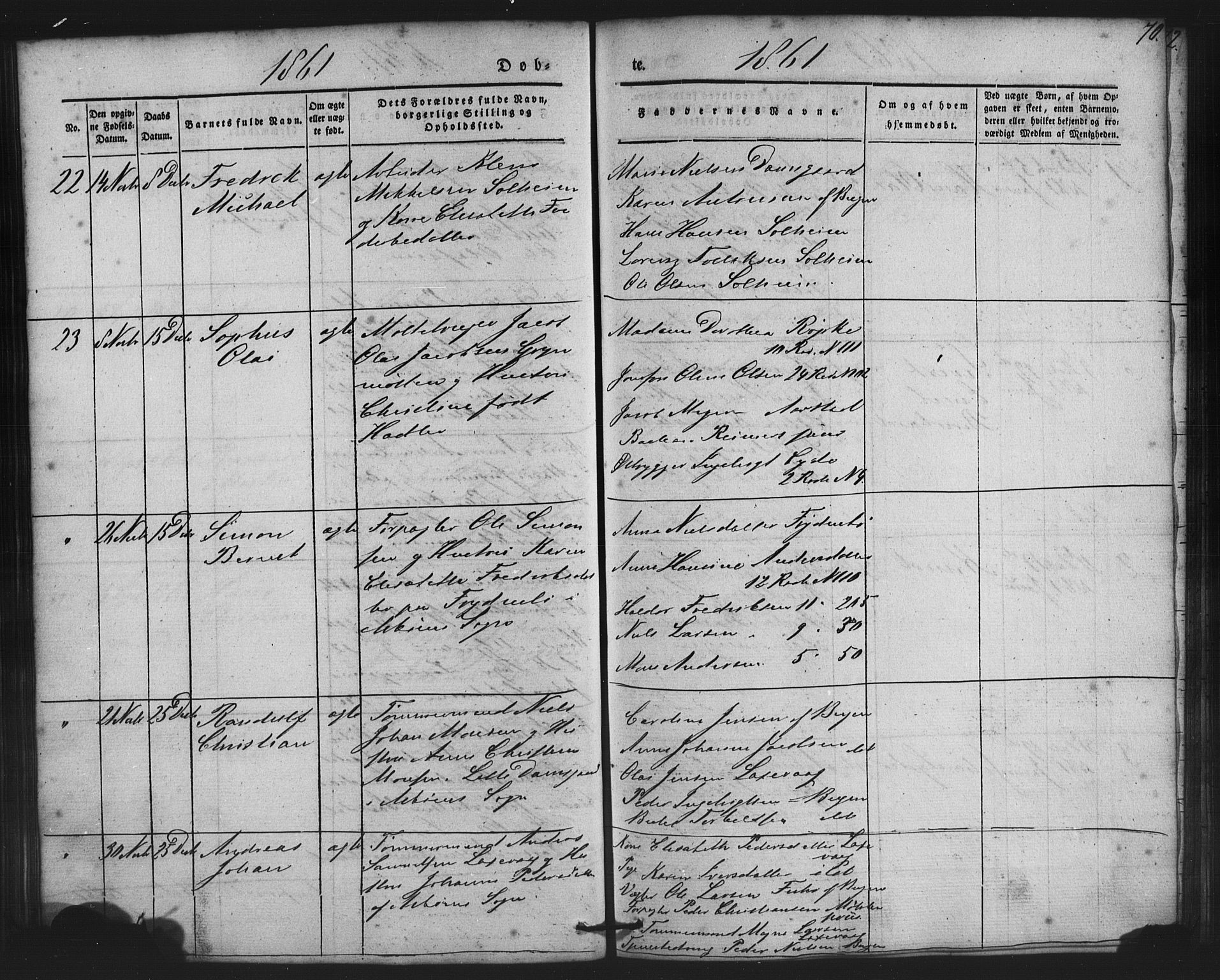 St. Jørgens hospital og Årstad sokneprestembete, AV/SAB-A-99934: Parish register (copy) no. A 2, 1843-1863, p. 70
