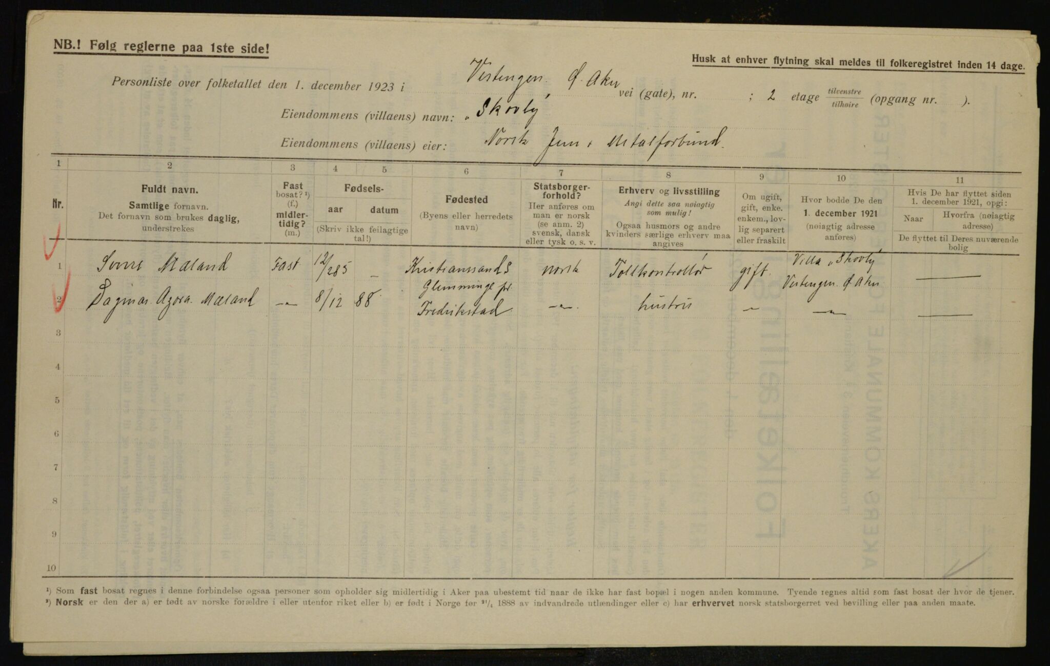 , Municipal Census 1923 for Aker, 1923, p. 44799