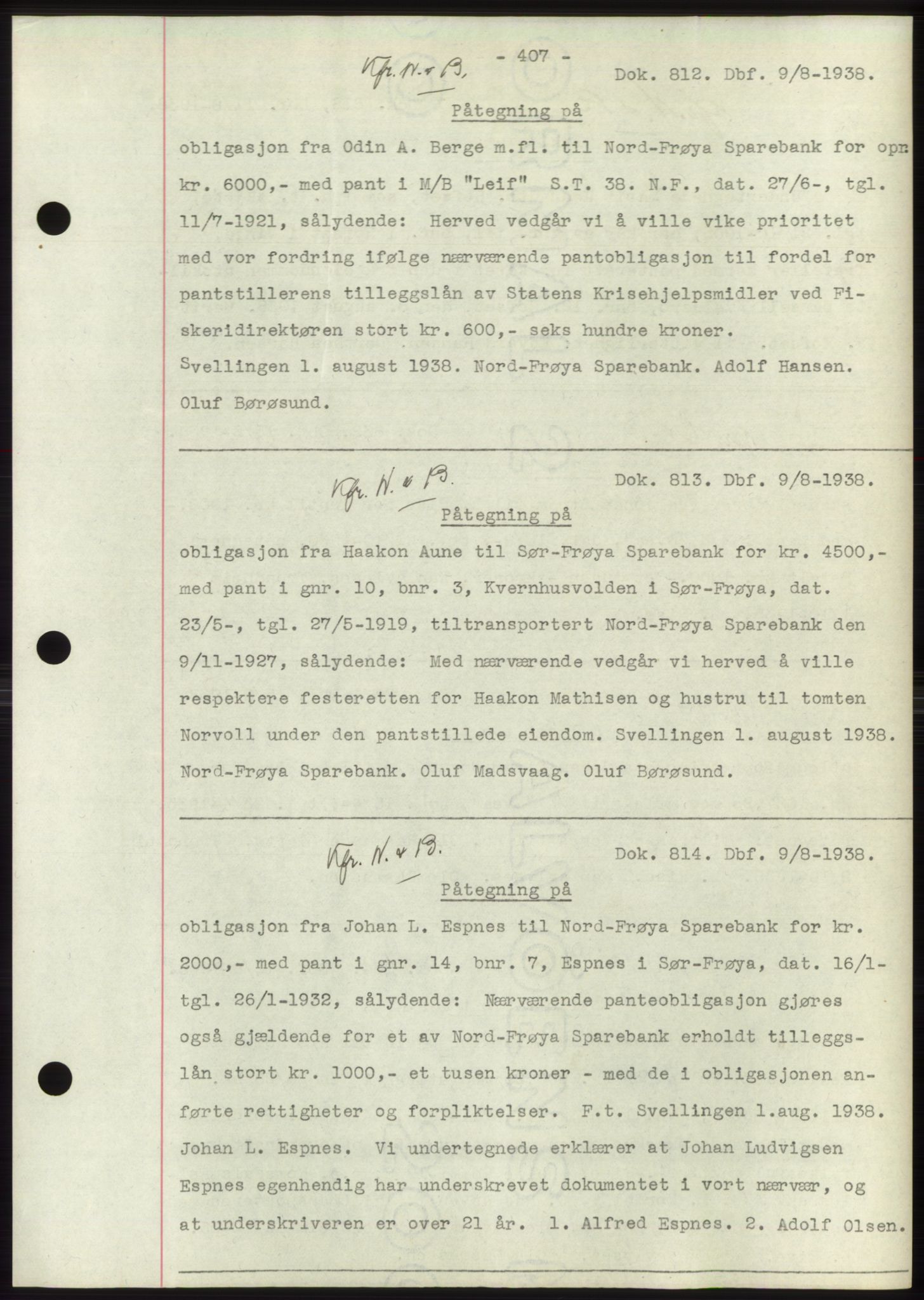 Hitra sorenskriveri, AV/SAT-A-0018/2/2C/2Ca: Mortgage book no. C1, 1936-1945, Diary no: : 812/1938