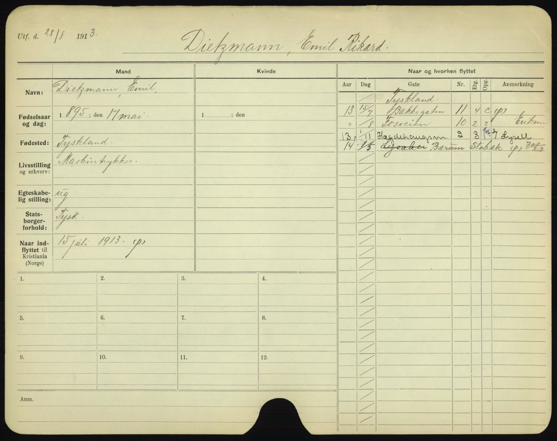 Oslo folkeregister, Registerkort, SAO/A-11715/F/Fa/Fac/L0002: Menn, 1906-1914, p. 651a