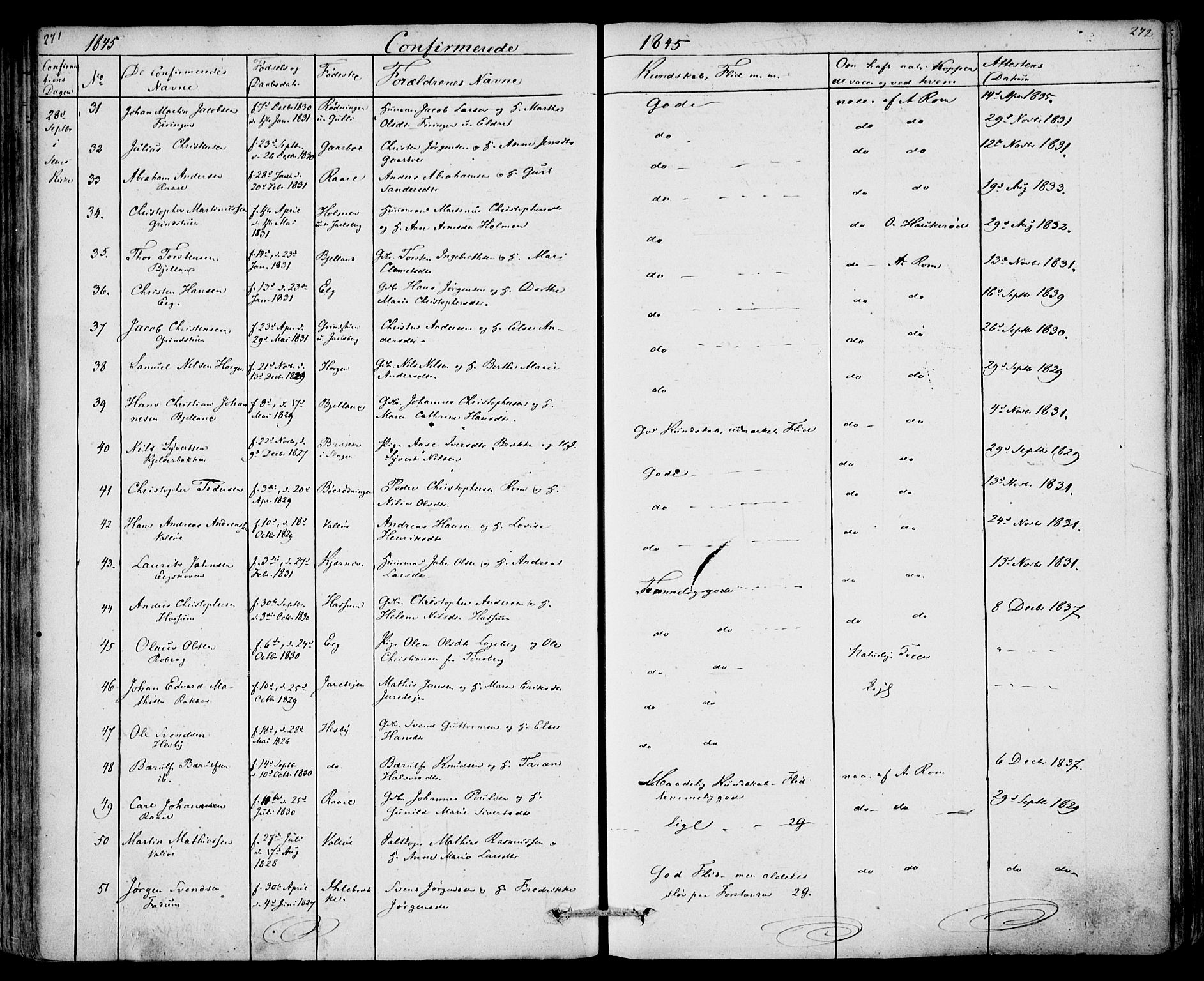 Sem kirkebøker, AV/SAKO-A-5/F/Fa/L0006: Parish register (official) no. I 6, 1843-1855, p. 271-272