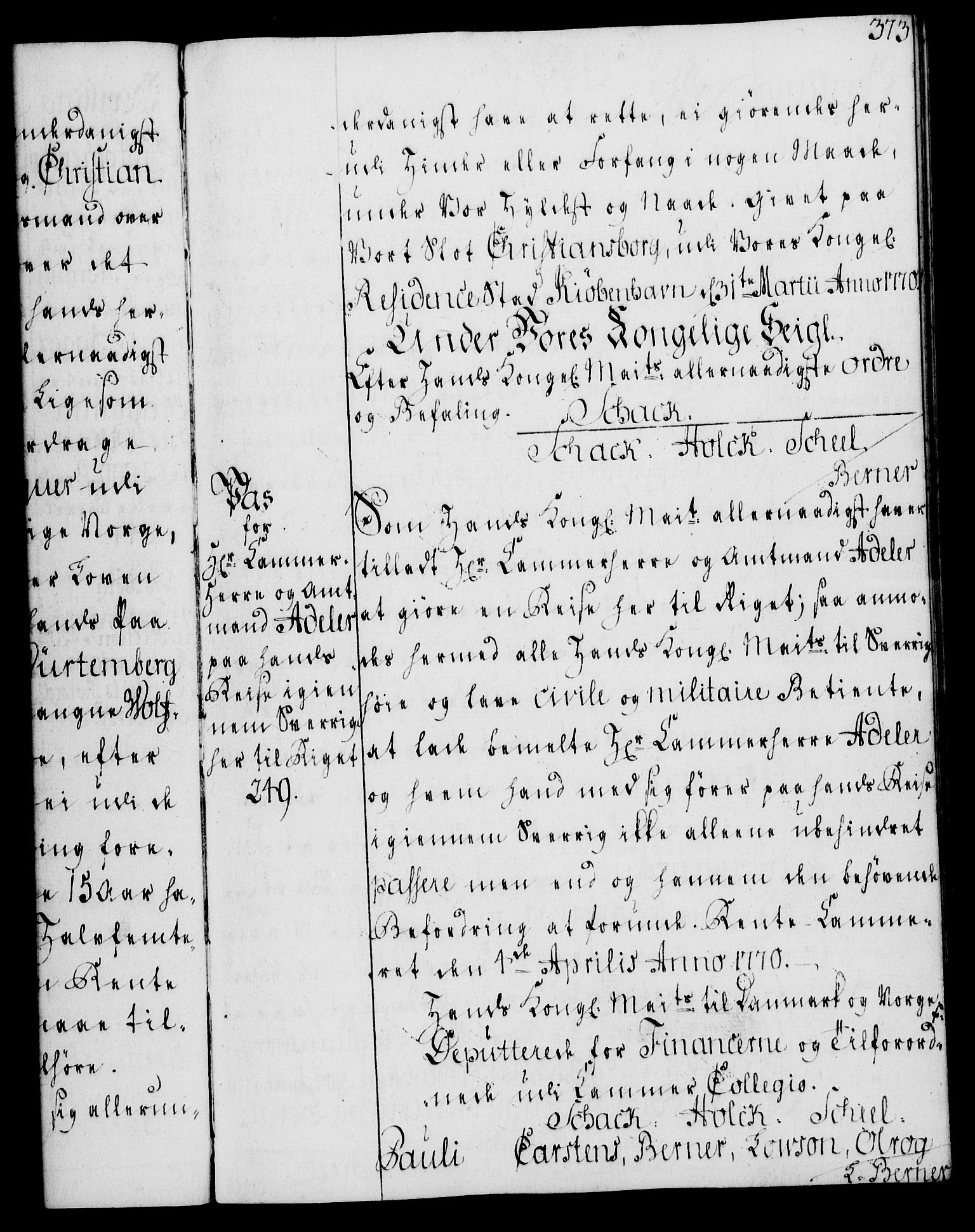 Rentekammeret, Kammerkanselliet, RA/EA-3111/G/Gg/Gga/L0008: Norsk ekspedisjonsprotokoll med register (merket RK 53.8), 1768-1771, p. 373