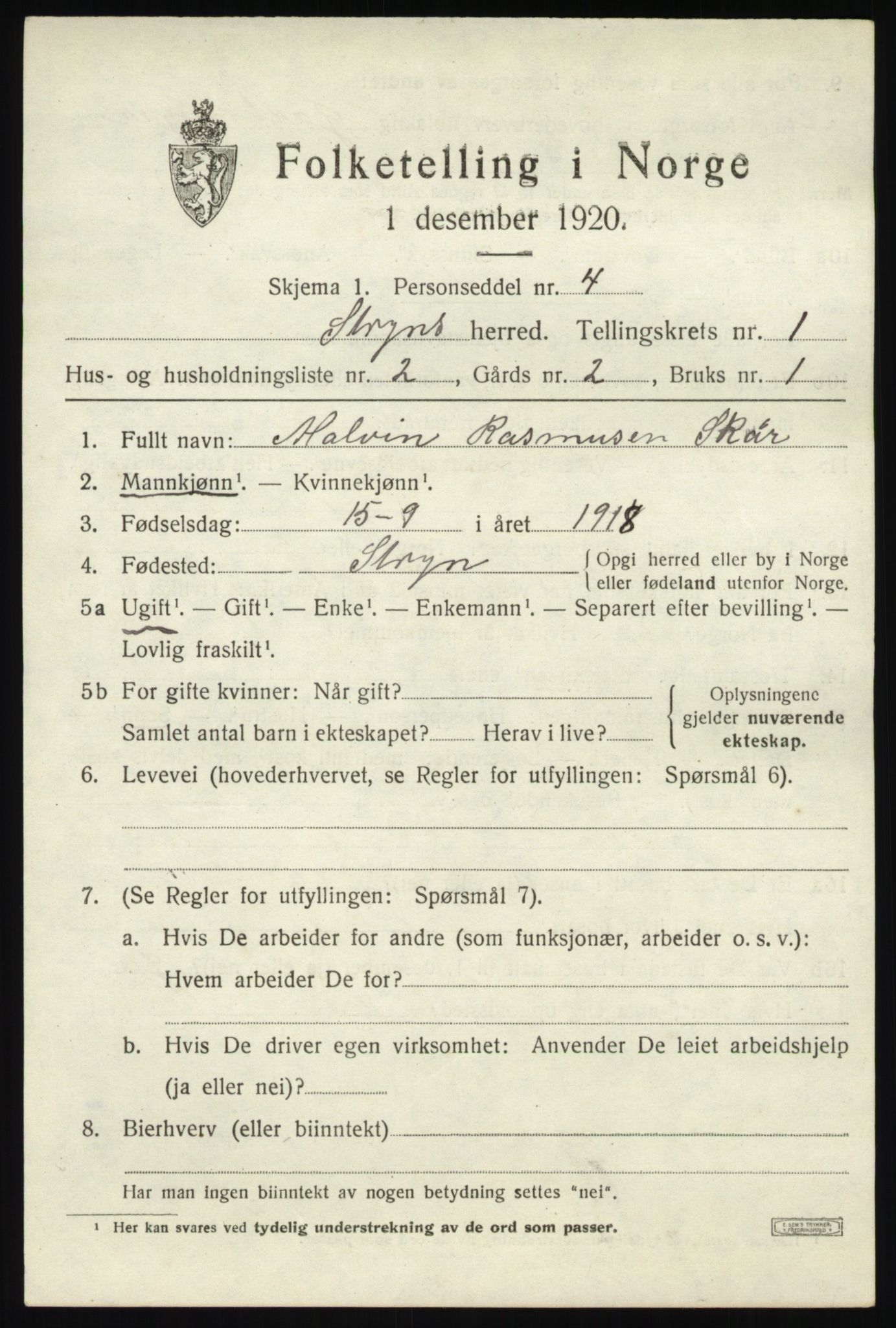 SAB, 1920 census for Stryn, 1920, p. 902