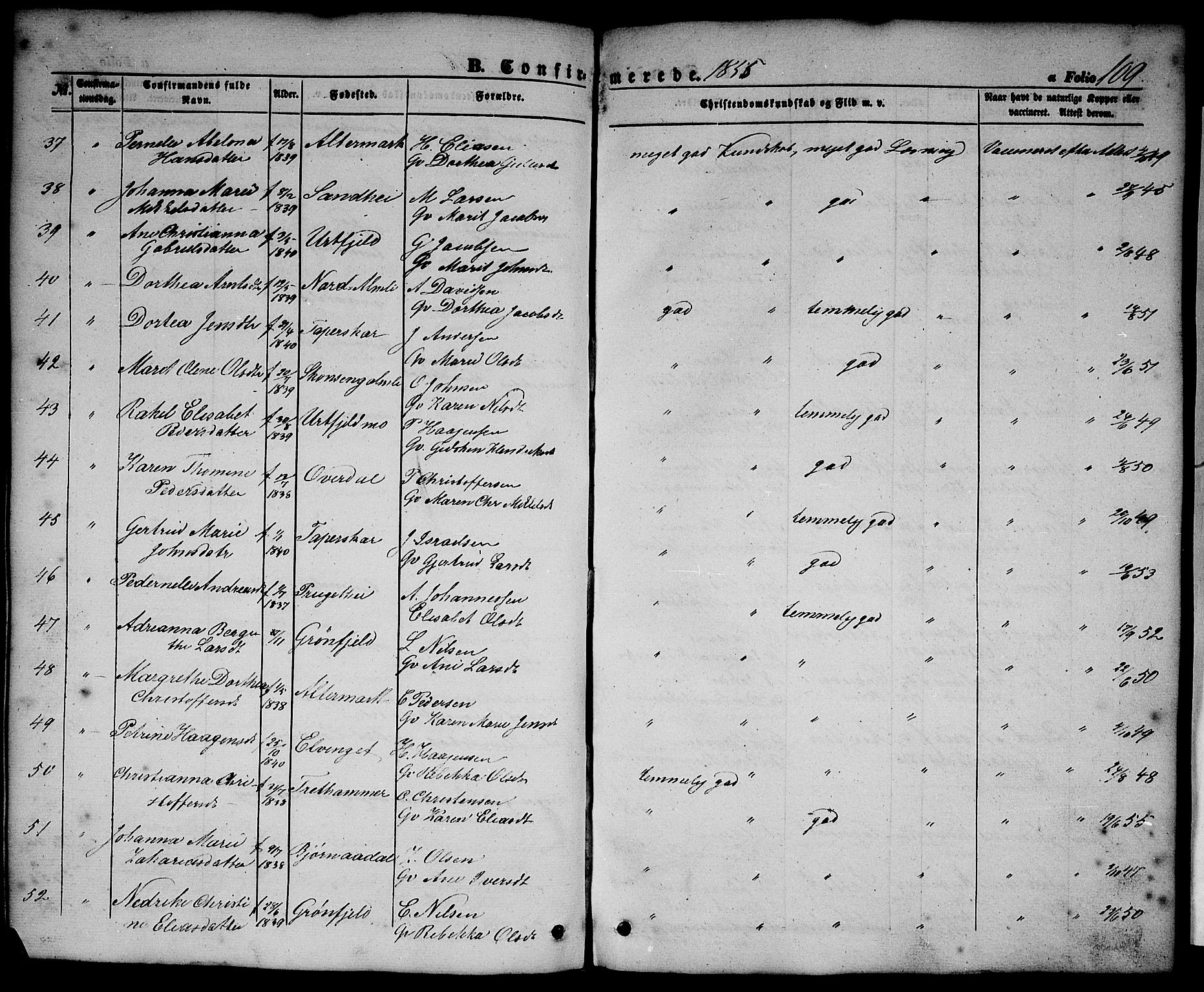 Ministerialprotokoller, klokkerbøker og fødselsregistre - Nordland, SAT/A-1459/827/L0414: Parish register (copy) no. 827C03, 1853-1865, p. 109