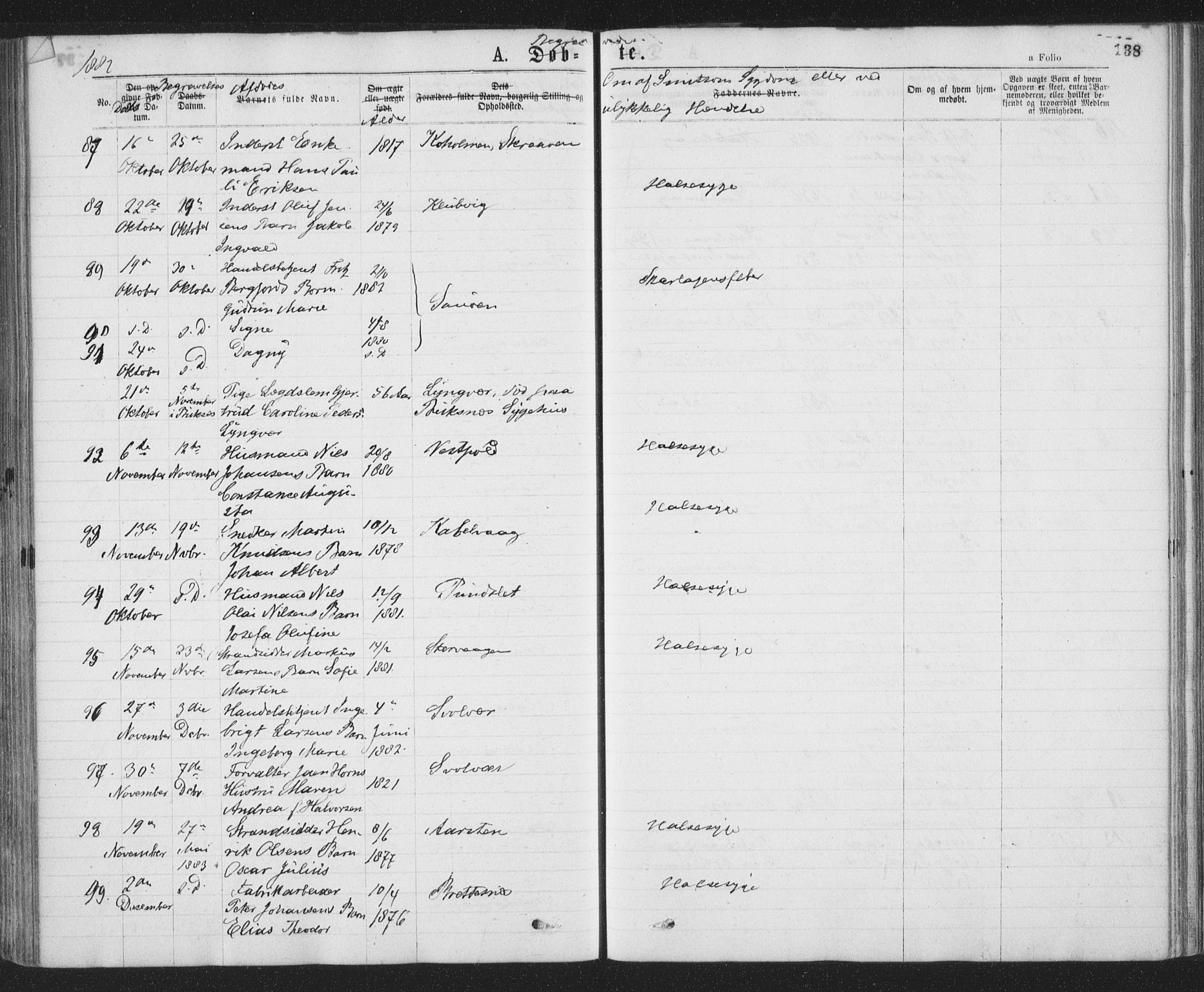 Ministerialprotokoller, klokkerbøker og fødselsregistre - Nordland, AV/SAT-A-1459/874/L1058: Parish register (official) no. 874A02, 1878-1883, p. 138