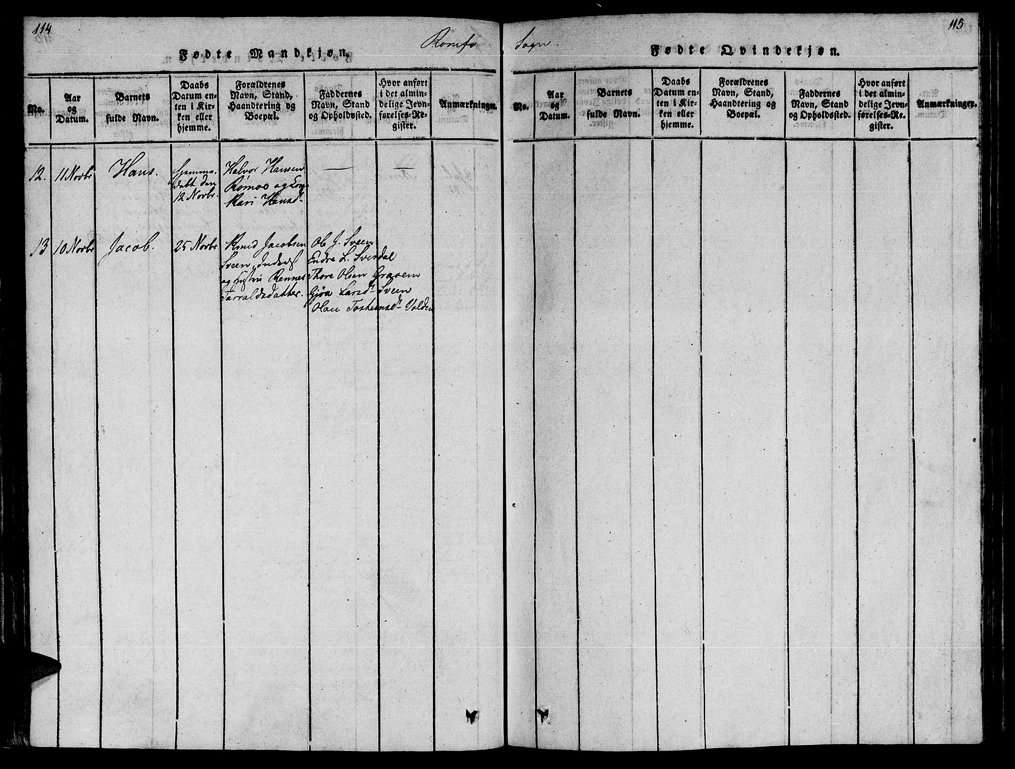 Ministerialprotokoller, klokkerbøker og fødselsregistre - Møre og Romsdal, AV/SAT-A-1454/590/L1010: Parish register (official) no. 590A03 /2, 1820-1832, p. 114-115