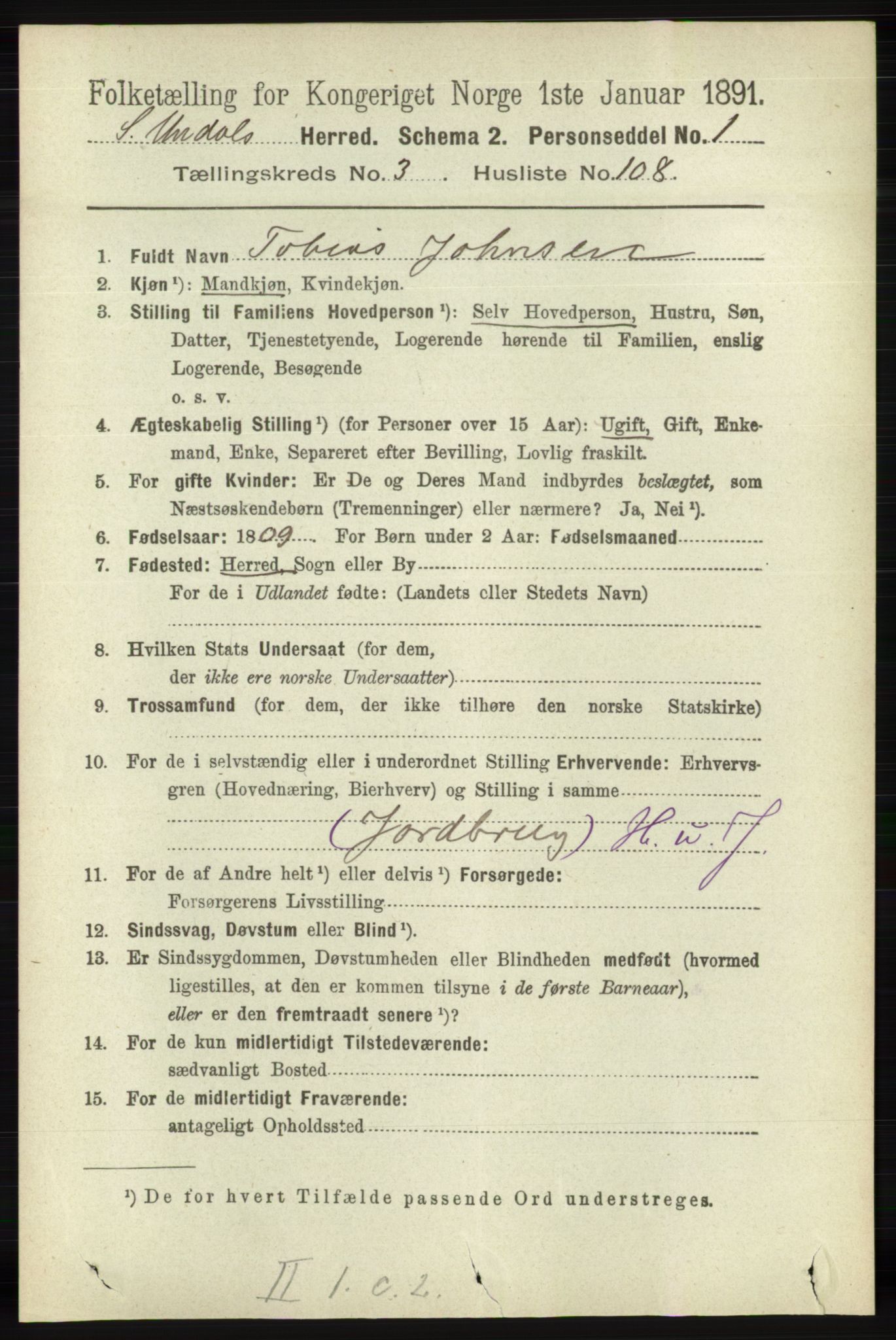 RA, 1891 census for 1029 Sør-Audnedal, 1891, p. 1325