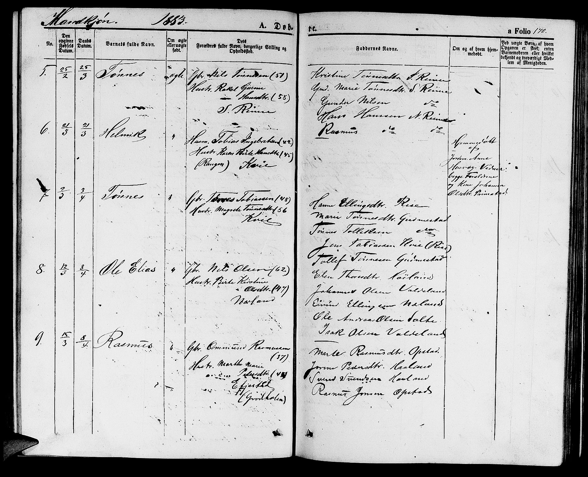 Hå sokneprestkontor, AV/SAST-A-101801/001/30BB/L0001: Parish register (copy) no. B 1, 1854-1883, p. 170