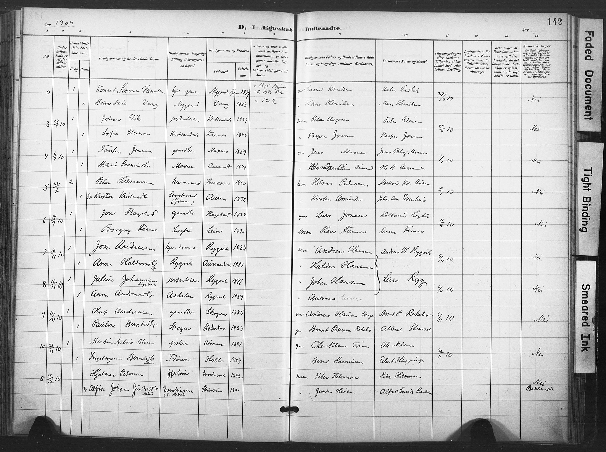 Ministerialprotokoller, klokkerbøker og fødselsregistre - Nord-Trøndelag, SAT/A-1458/713/L0122: Parish register (official) no. 713A11, 1899-1910, p. 142