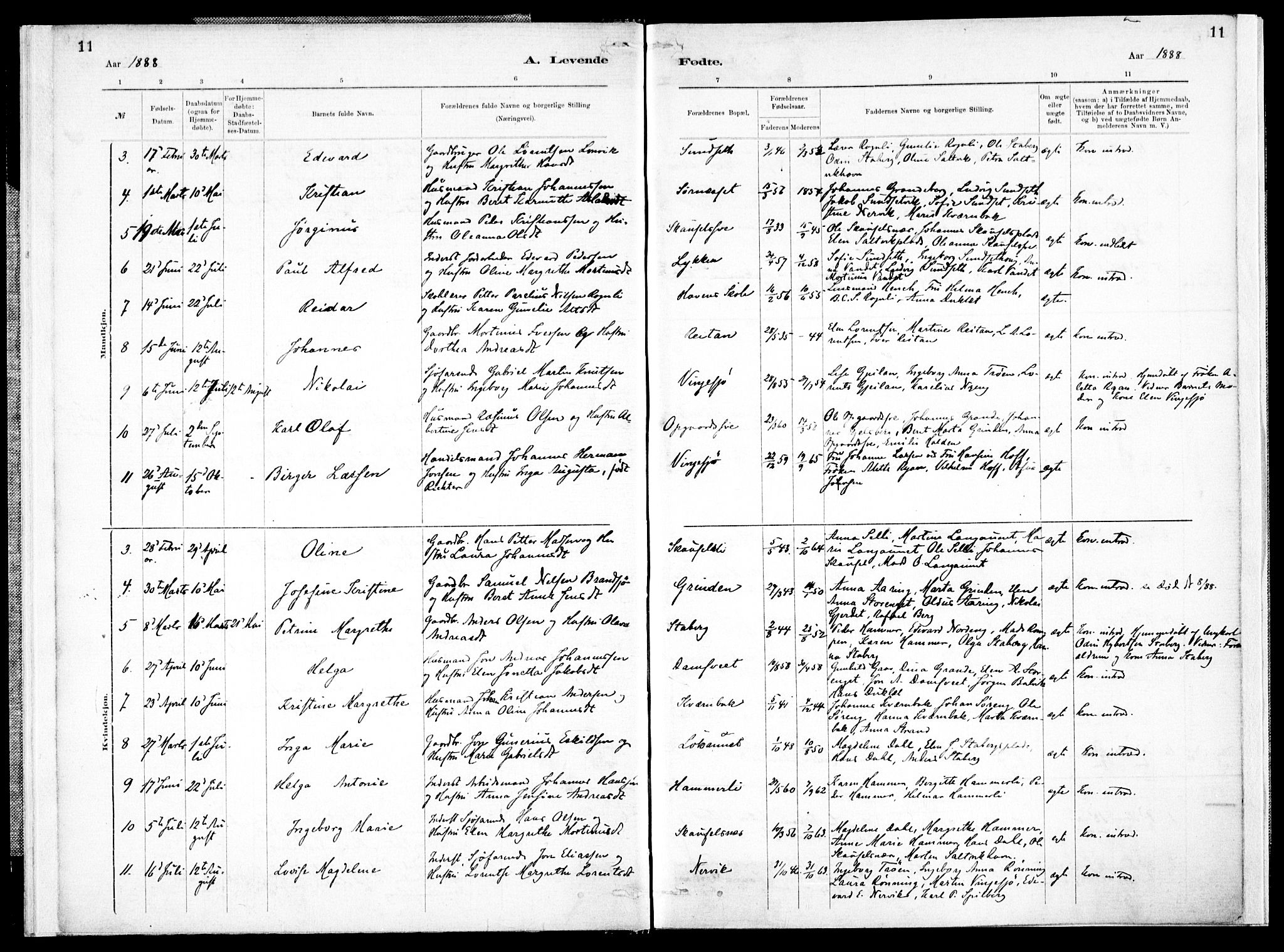 Ministerialprotokoller, klokkerbøker og fødselsregistre - Nord-Trøndelag, SAT/A-1458/733/L0325: Parish register (official) no. 733A04, 1884-1908, p. 11