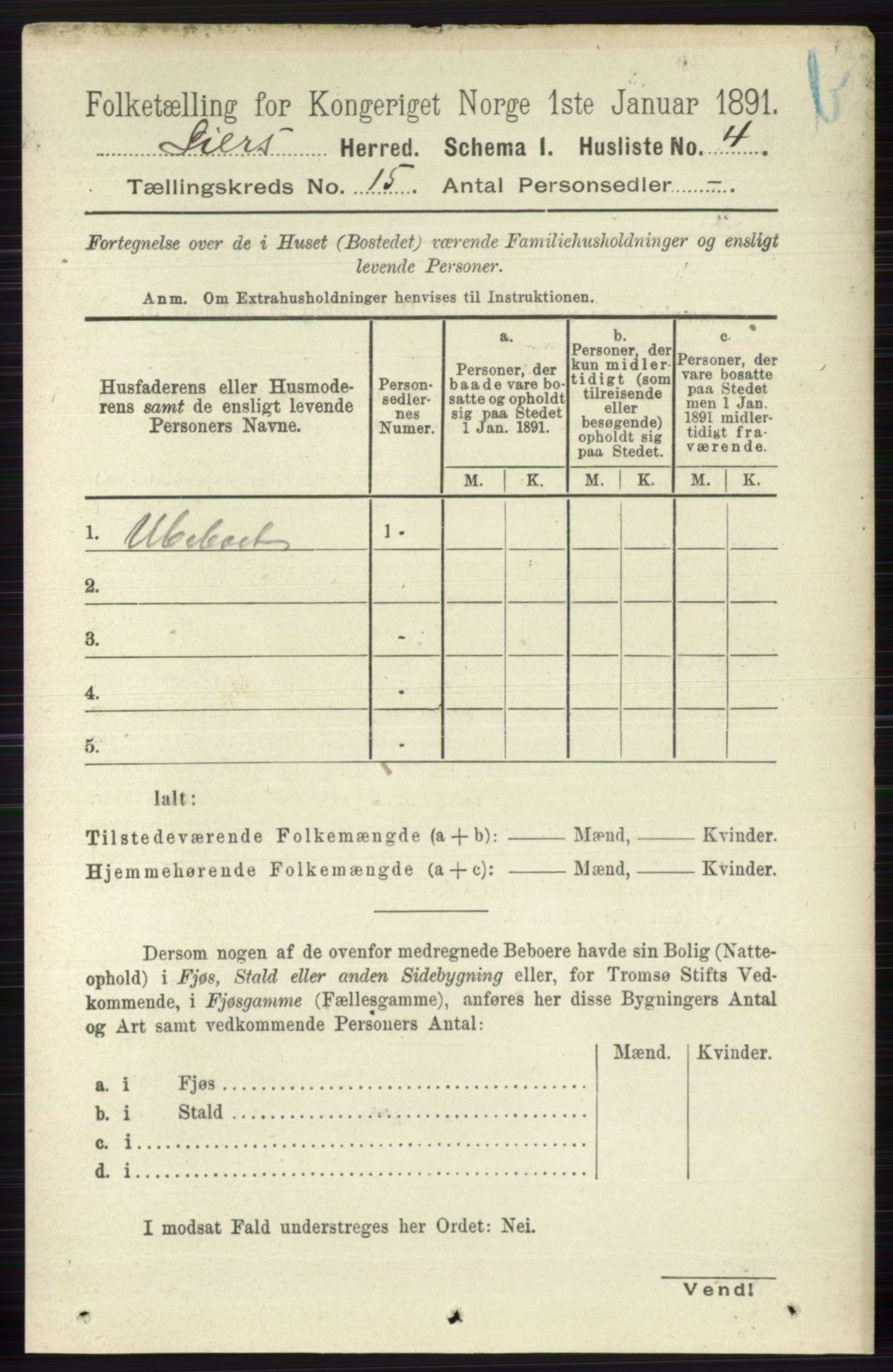 RA, 1891 census for 0626 Lier, 1891, p. 8623