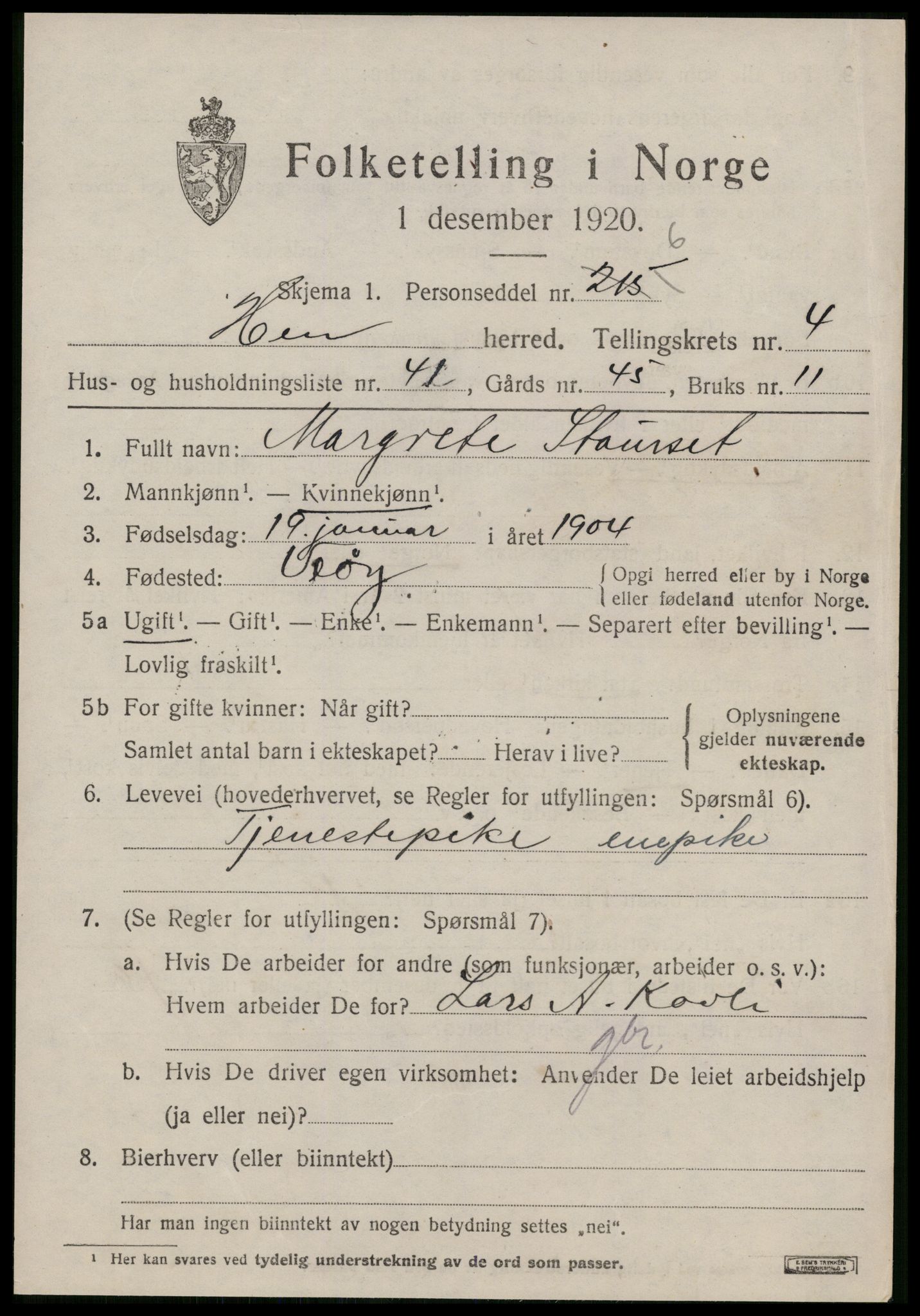 SAT, 1920 census for Hen, 1920, p. 2322