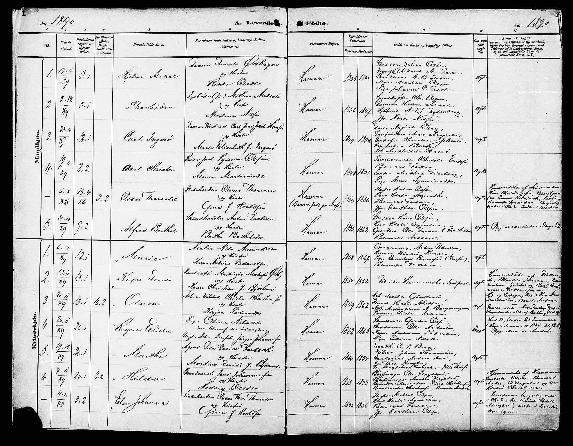 Vang prestekontor, Hedmark, SAH/PREST-008/H/Ha/Haa/L0017: Parish register (official) no. 17, 1890-1899, p. 1