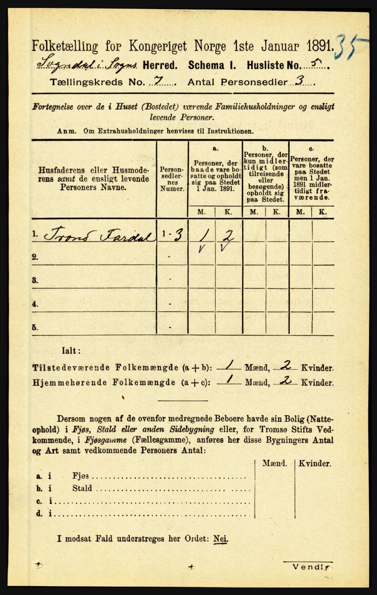 RA, 1891 census for 1420 Sogndal, 1891, p. 2934