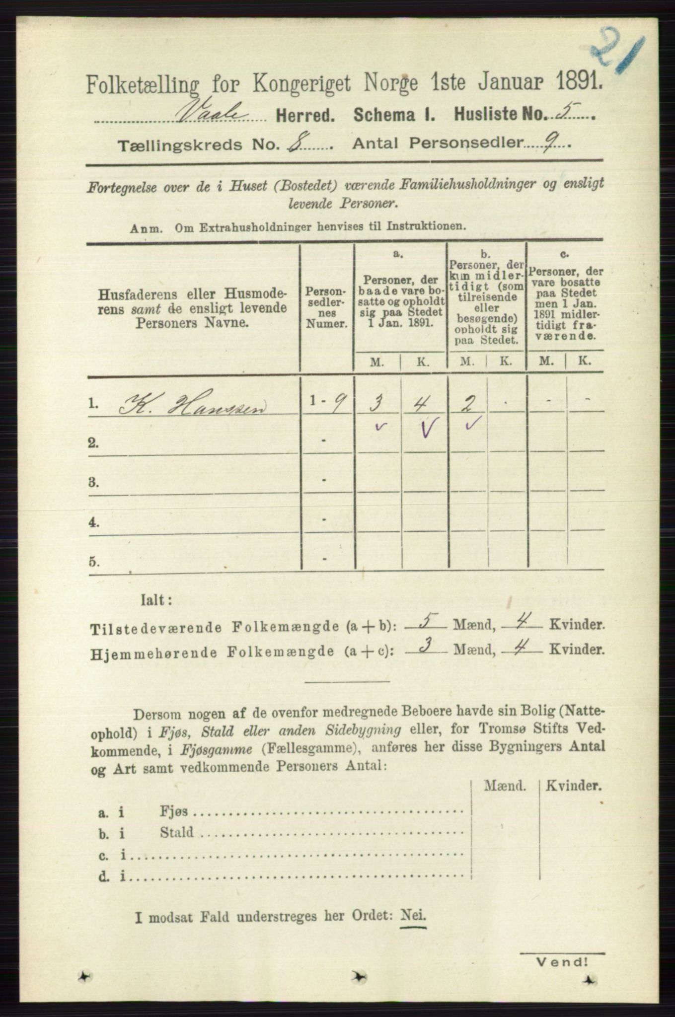 RA, 1891 census for 0716 Våle, 1891, p. 2765