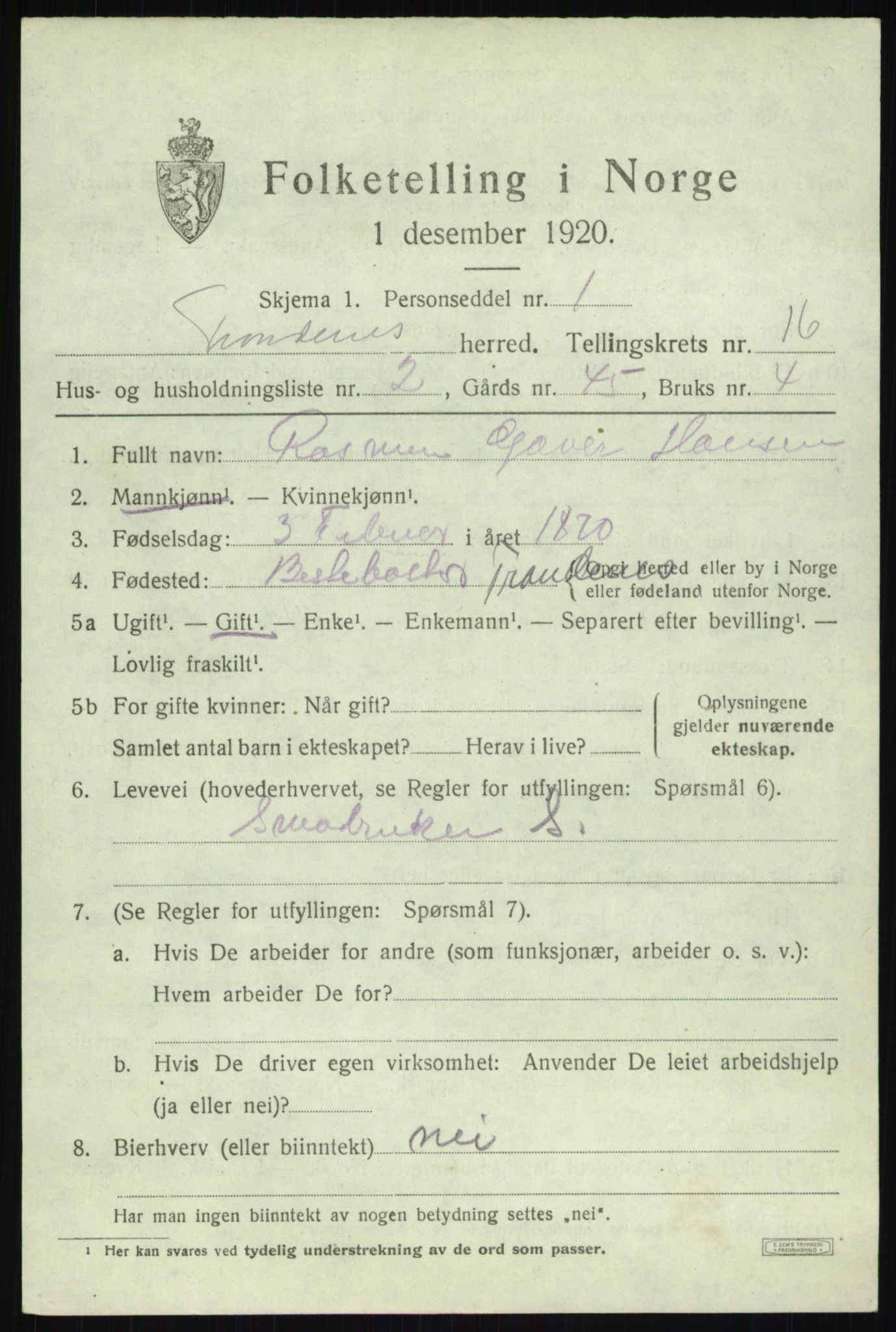 SATØ, 1920 census for Trondenes, 1920, p. 11169