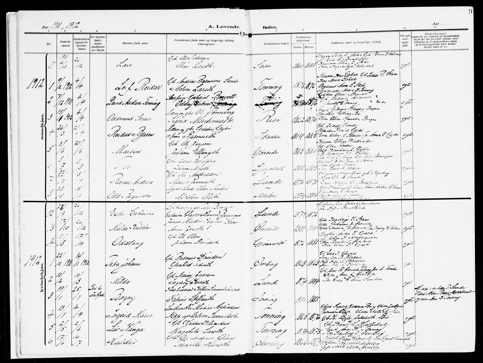 Stryn Sokneprestembete, AV/SAB-A-82501: Parish register (official) no. B 2, 1908-1936, p. 9