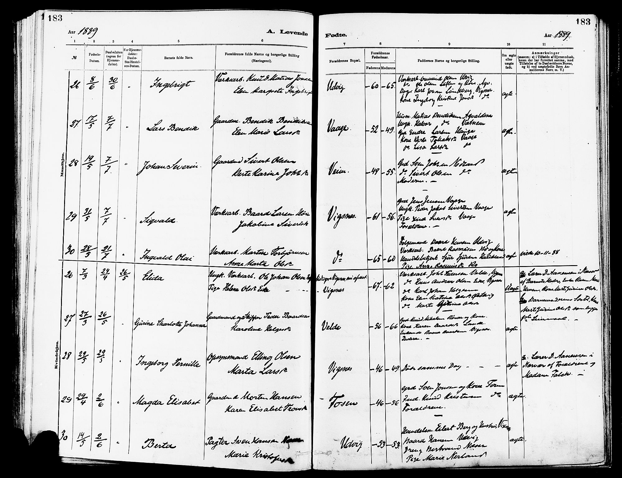 Avaldsnes sokneprestkontor, SAST/A -101851/H/Ha/Haa/L0014: Parish register (official) no. A 14, 1880-1889, p. 183