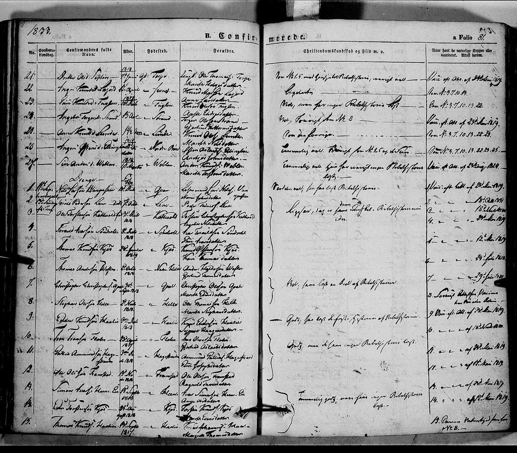 Vang prestekontor, Valdres, SAH/PREST-140/H/Ha/L0005: Parish register (official) no. 5, 1831-1845, p. 81