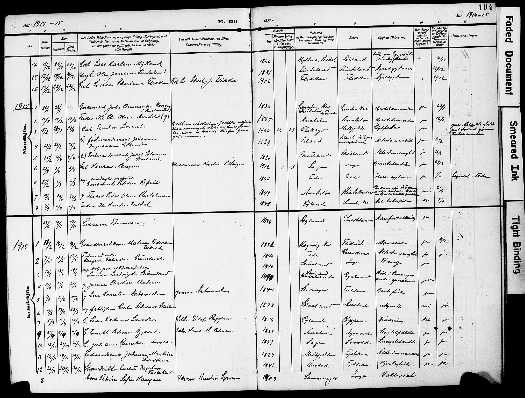 Flekkefjord sokneprestkontor, AV/SAK-1111-0012/F/Fb/Fbc/L0008: Parish register (copy) no. B 8, 1903-1931, p. 194