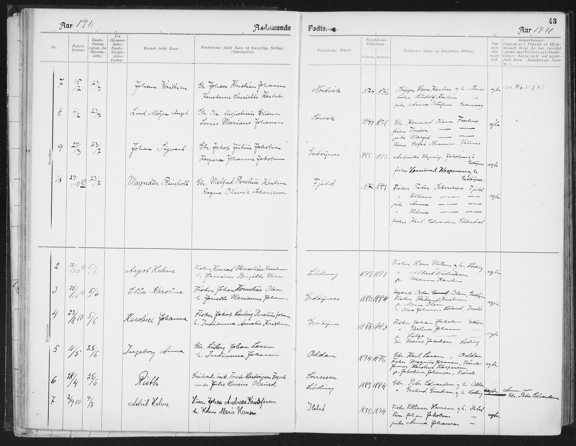 Ministerialprotokoller, klokkerbøker og fødselsregistre - Nordland, SAT/A-1459/804/L0081: Parish register (official) no. 804A02, 1901-1915, p. 43