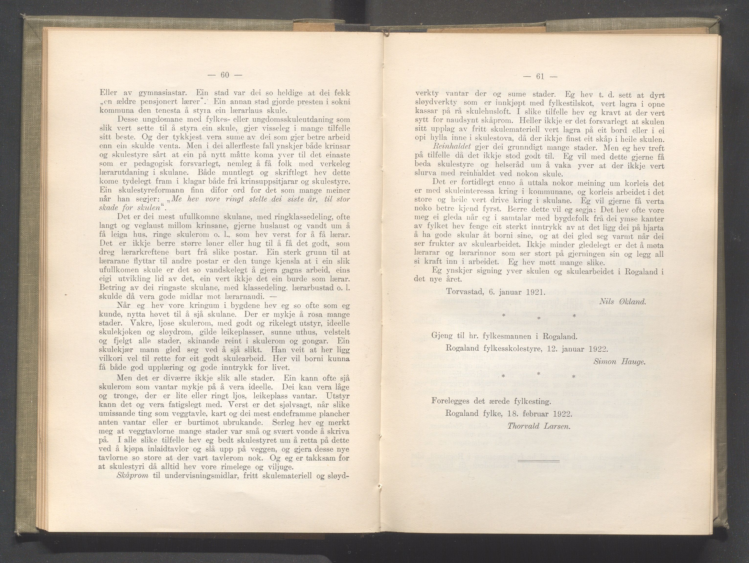 Rogaland fylkeskommune - Fylkesrådmannen , IKAR/A-900/A/Aa/Aaa/L0041: Møtebok , 1922, p. 60-61