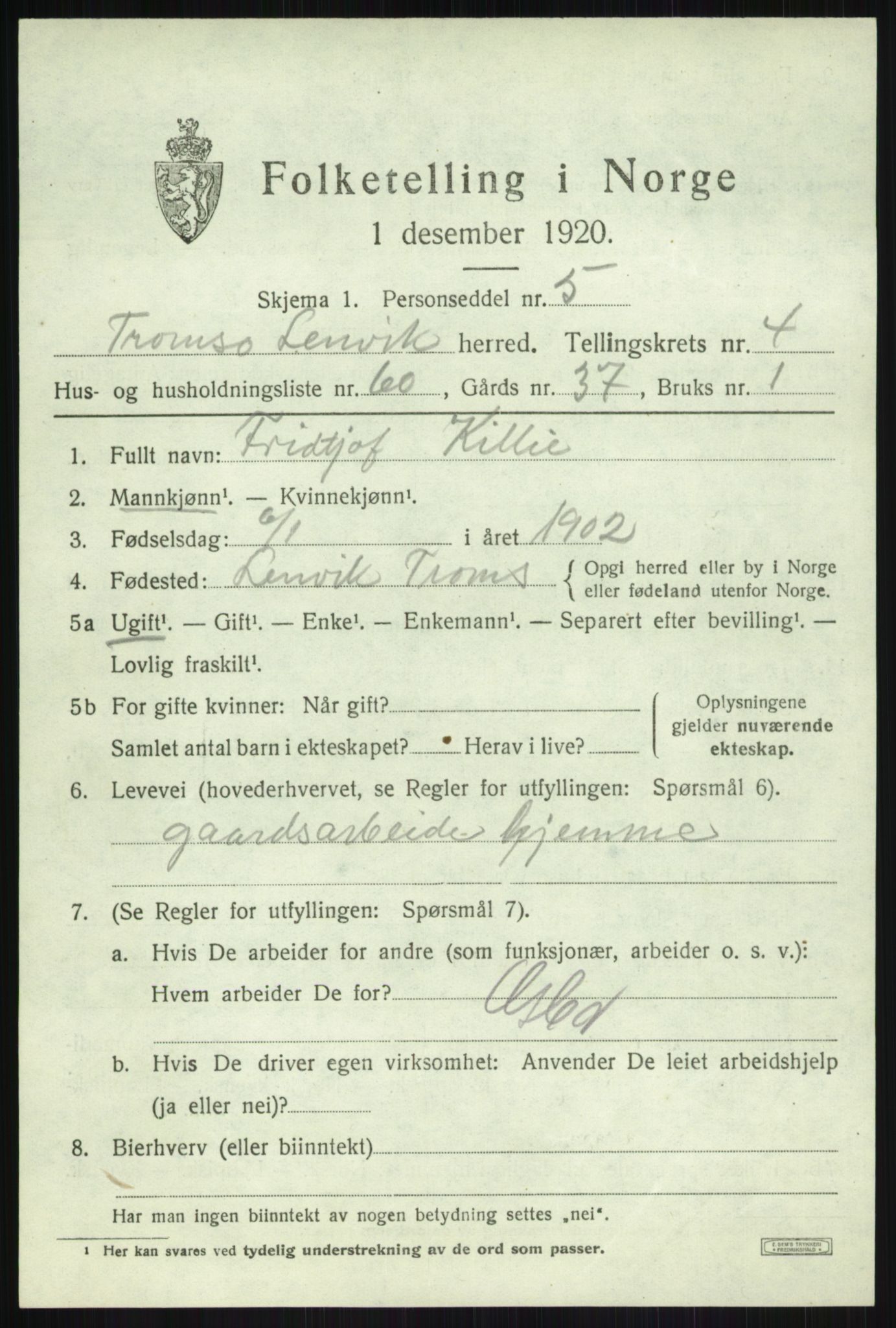 SATØ, 1920 census for Lenvik, 1920, p. 6466