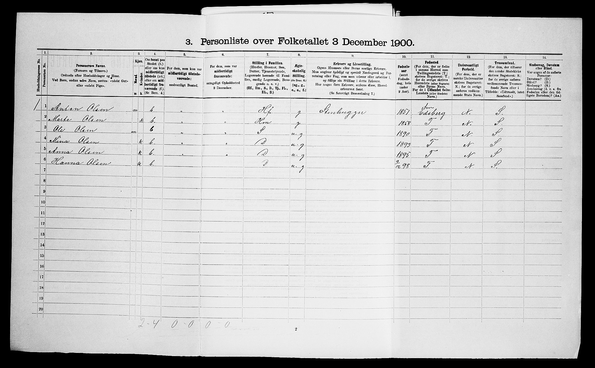 SAO, 1900 census for Skjeberg, 1900, p. 564