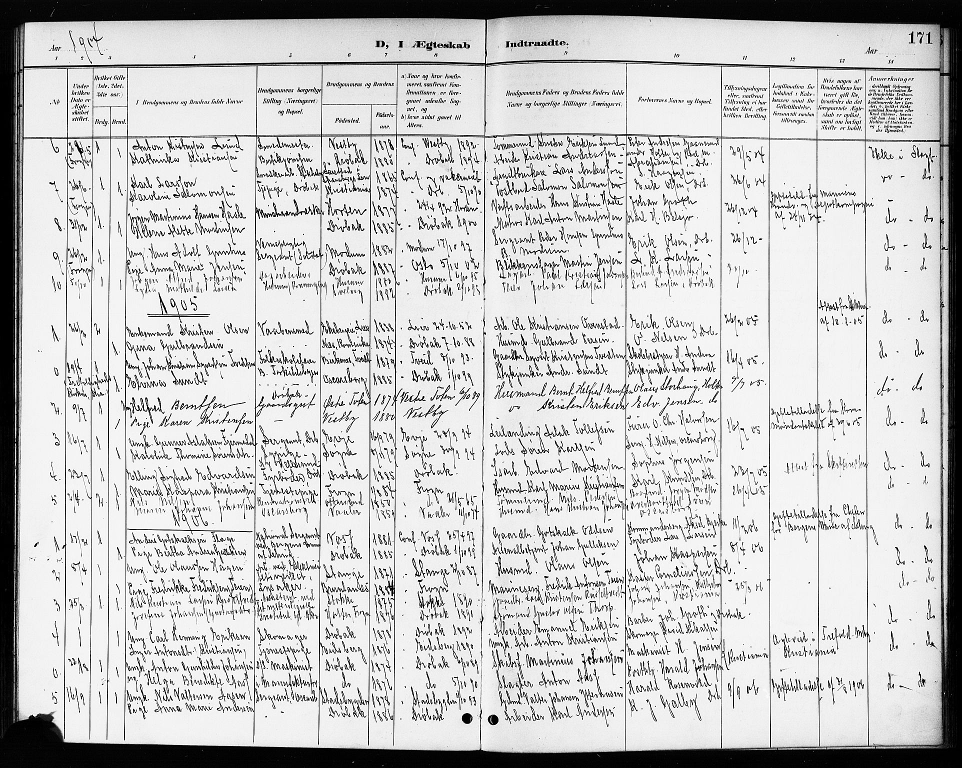 Drøbak prestekontor Kirkebøker, AV/SAO-A-10142a/G/Ga/L0001: Parish register (copy) no. I 1, 1897-1917, p. 171