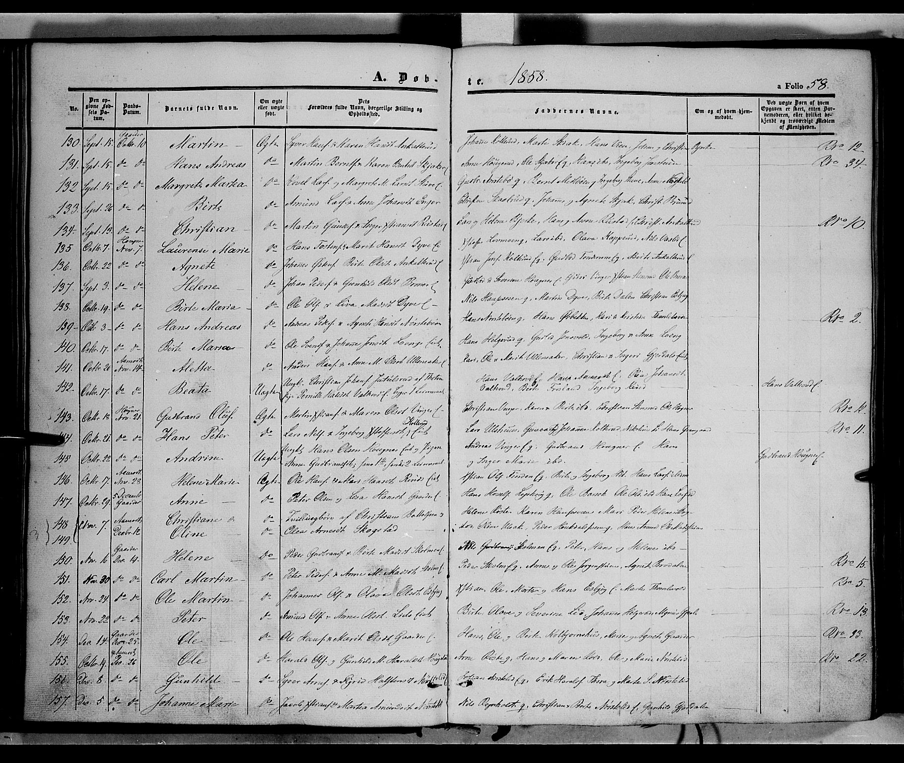 Land prestekontor, SAH/PREST-120/H/Ha/Haa/L0010: Parish register (official) no. 10, 1847-1859, p. 58