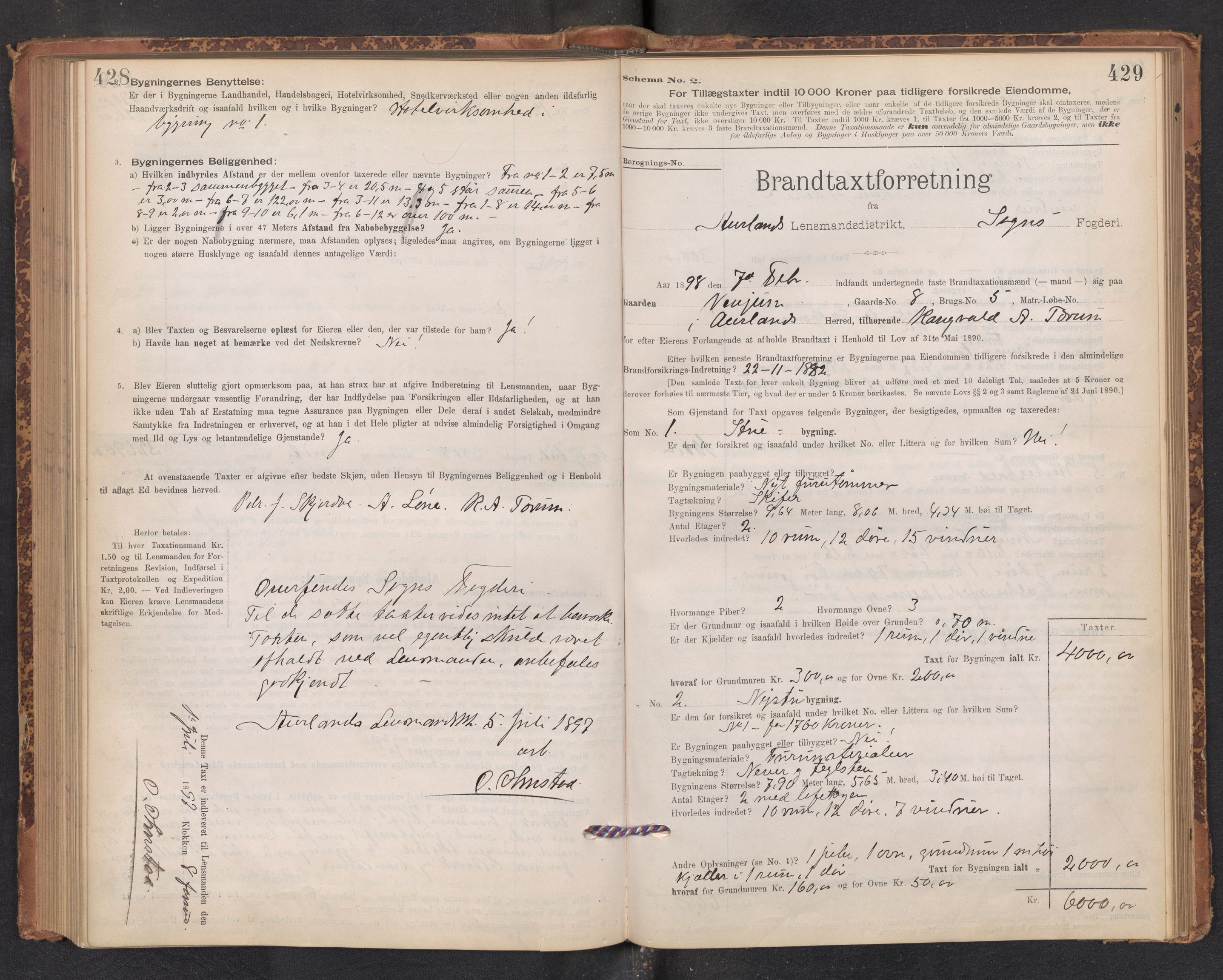 Lensmannen i Aurland, AV/SAB-A-26401/0012/L0004: Branntakstprotokoll, skjematakst, 1895-1911, p. 428-429