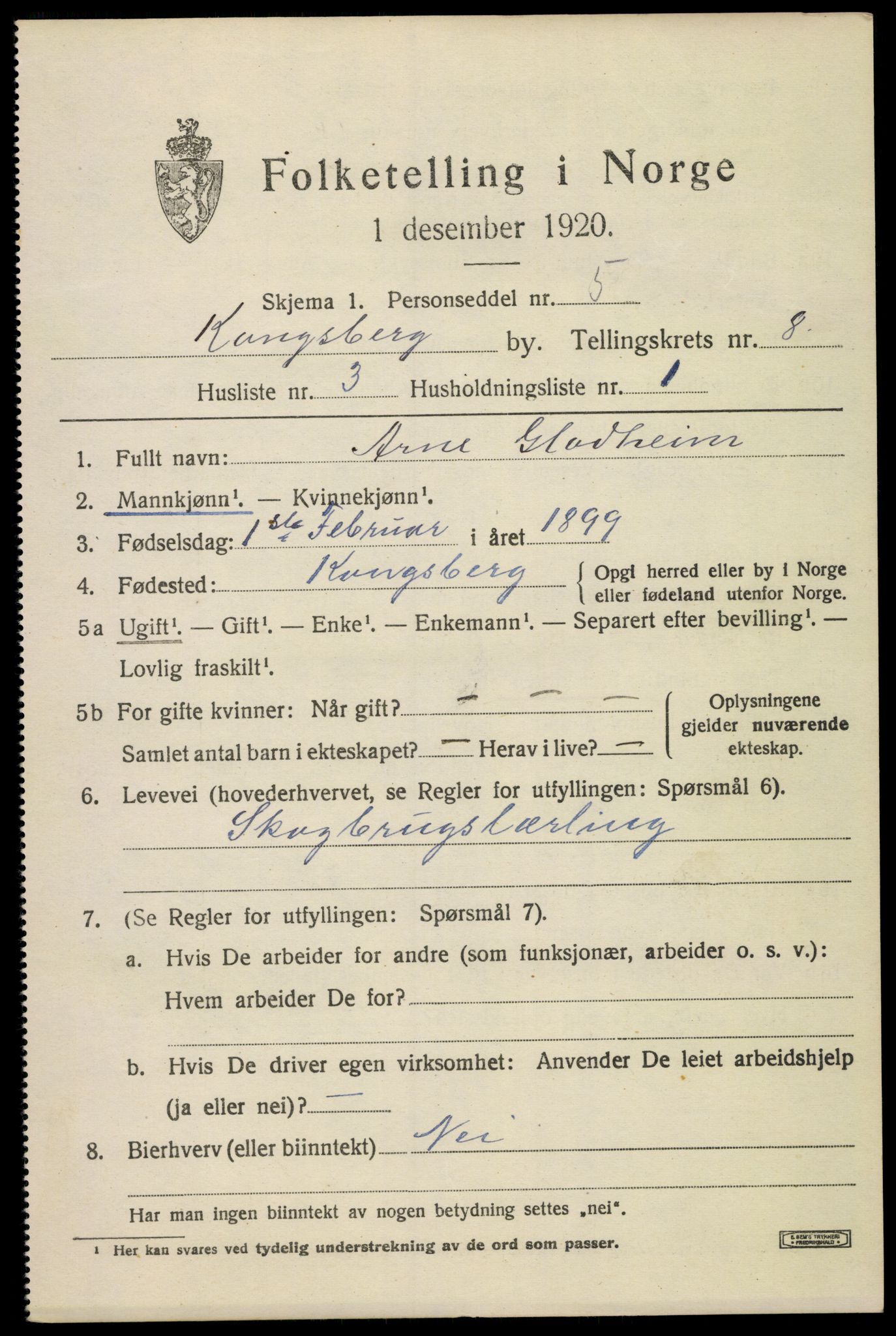 SAKO, 1920 census for Kongsberg, 1920, p. 15876