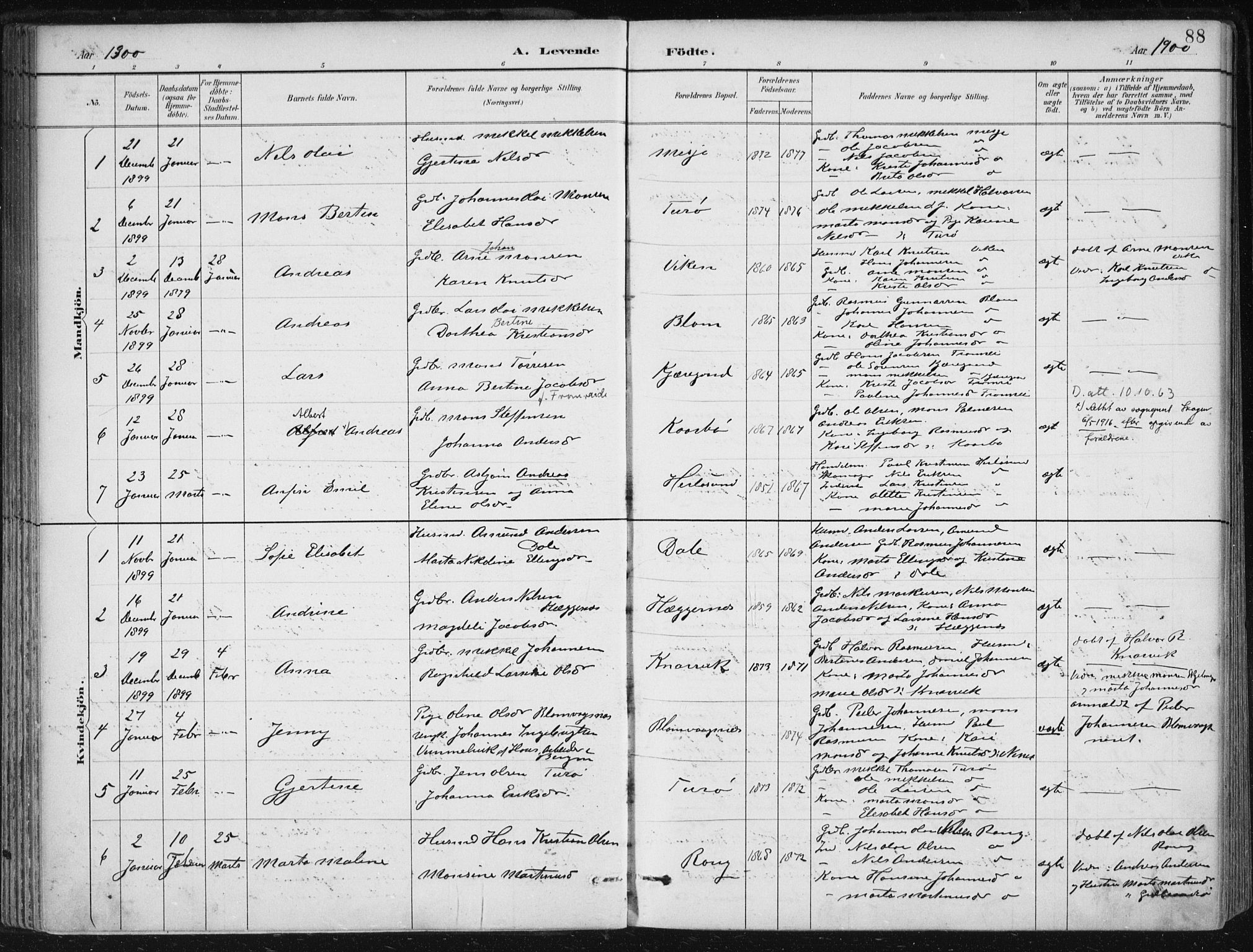 Herdla Sokneprestembete, SAB/A-75701/H/Haa: Parish register (official) no. A 4, 1891-1905, p. 88