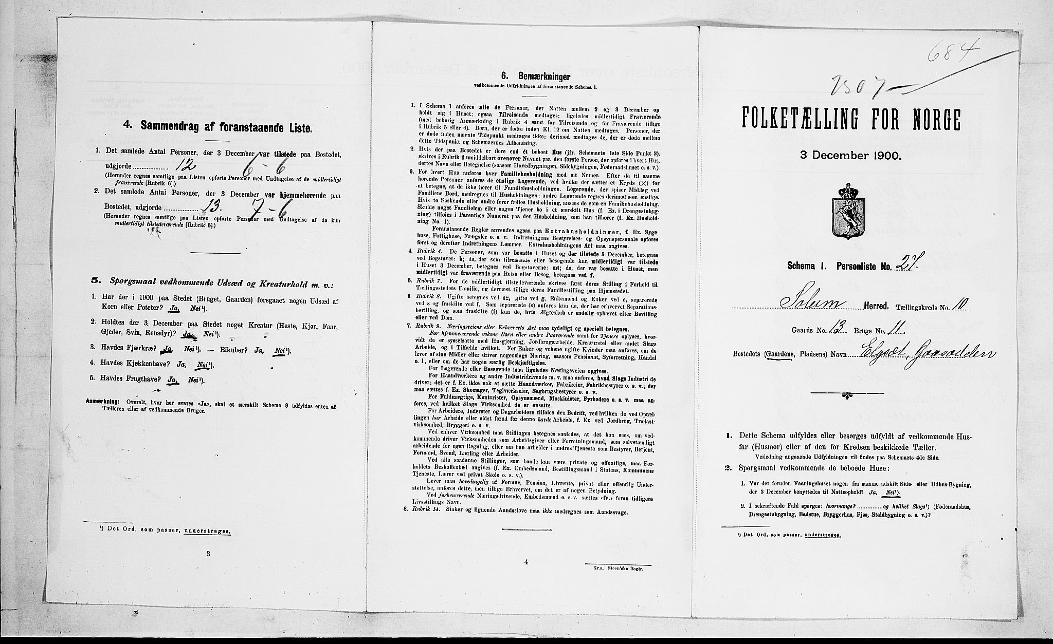 SAKO, 1900 census for Solum, 1900, p. 127