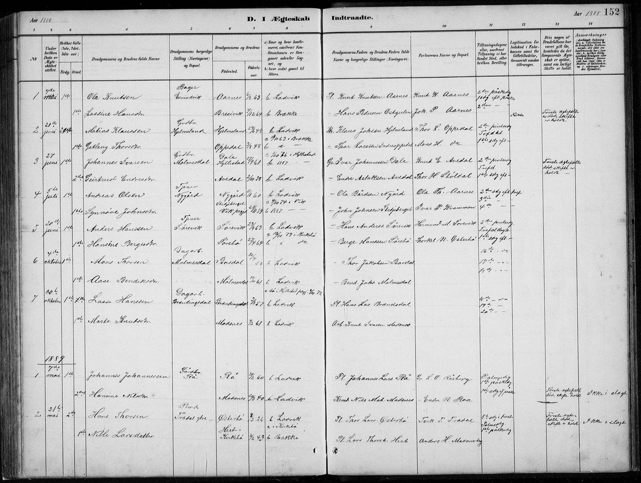 Lavik sokneprestembete, SAB/A-80901: Parish register (copy) no. A 2, 1882-1910, p. 152