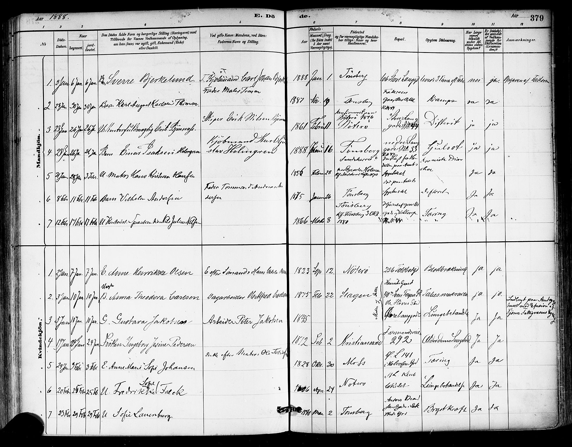 Tønsberg kirkebøker, SAKO/A-330/F/Fa/L0011: Parish register (official) no. I 11, 1881-1890, p. 379