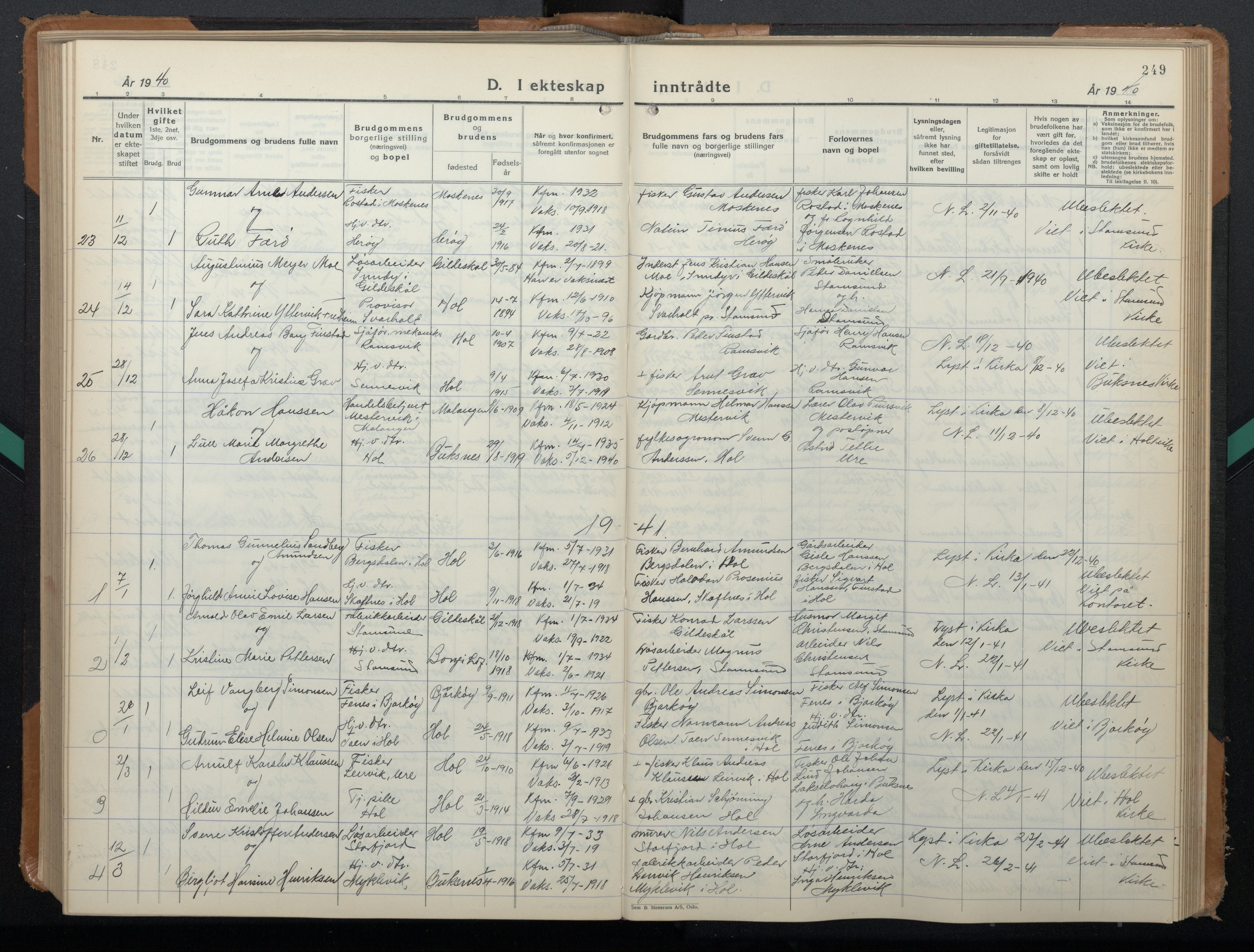 Ministerialprotokoller, klokkerbøker og fødselsregistre - Nordland, AV/SAT-A-1459/882/L1184: Parish register (copy) no. 882C02, 1932-1951, p. 249