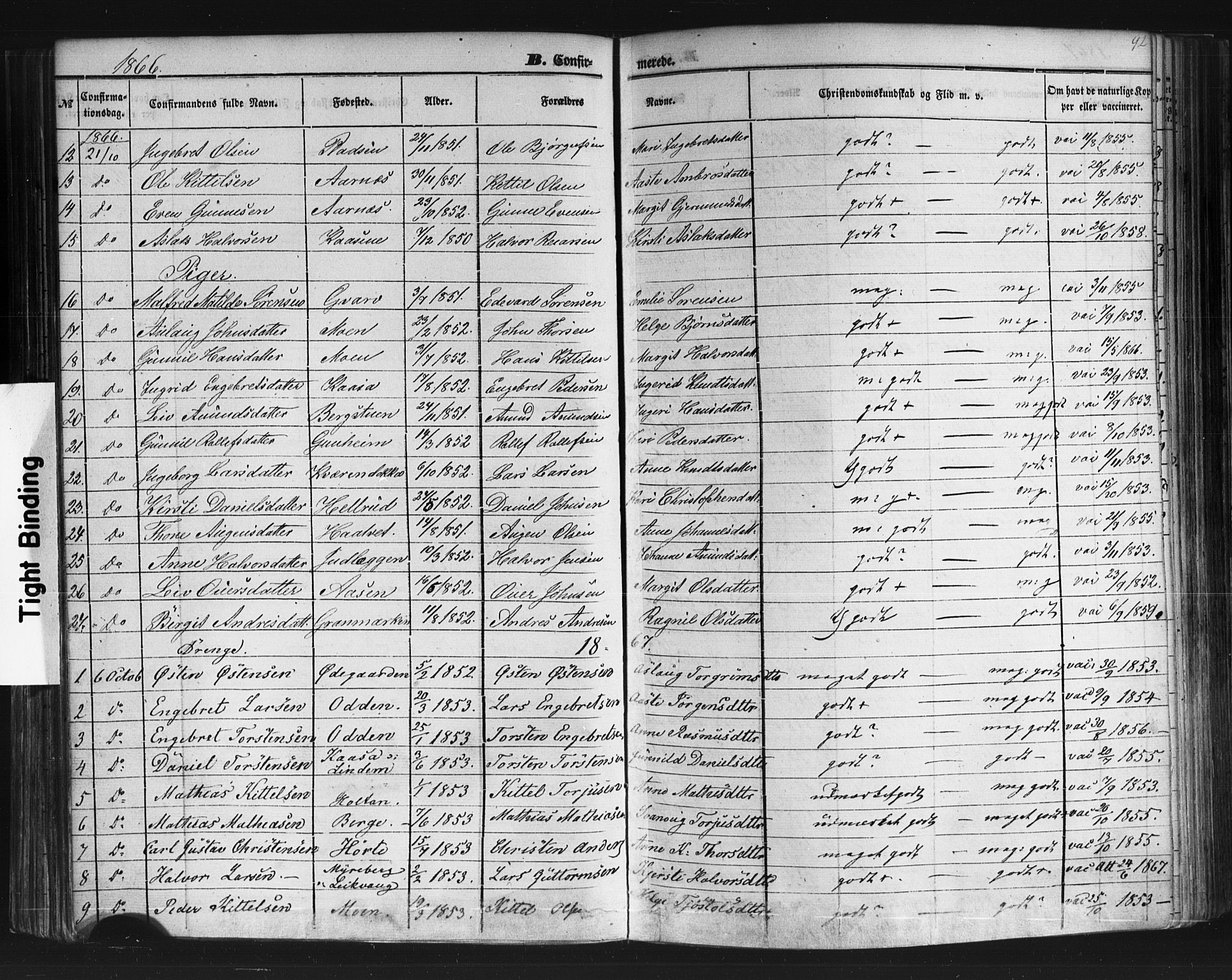 Sauherad kirkebøker, SAKO/A-298/F/Fb/L0001: Parish register (official) no. II 1, 1851-1877, p. 92