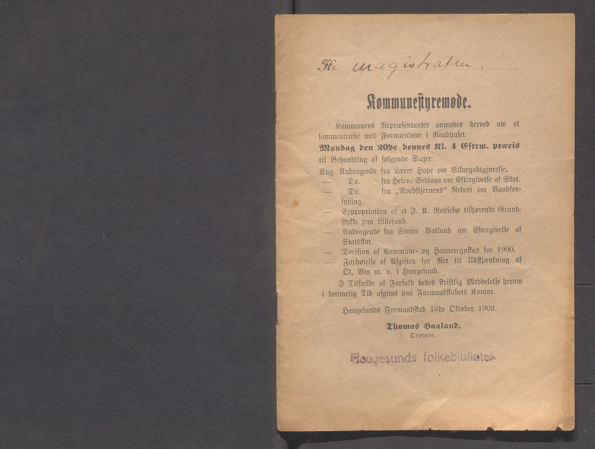 Haugesund kommune - Formannskapet og Bystyret, IKAR/A-740/A/Abb/L0001: Bystyreforhandlinger, 1889-1907, p. 330