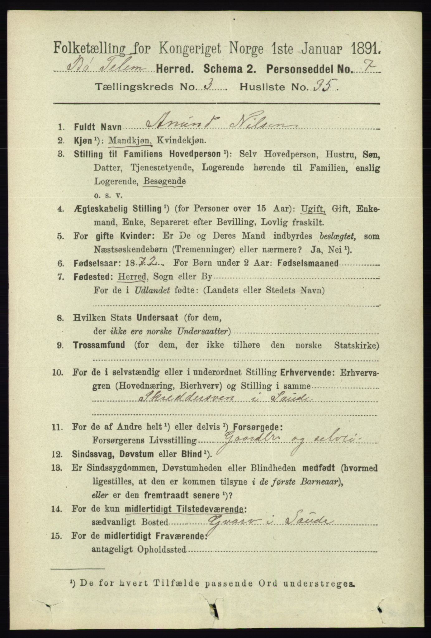 RA, 1891 census for 0821 Bø, 1891, p. 1198