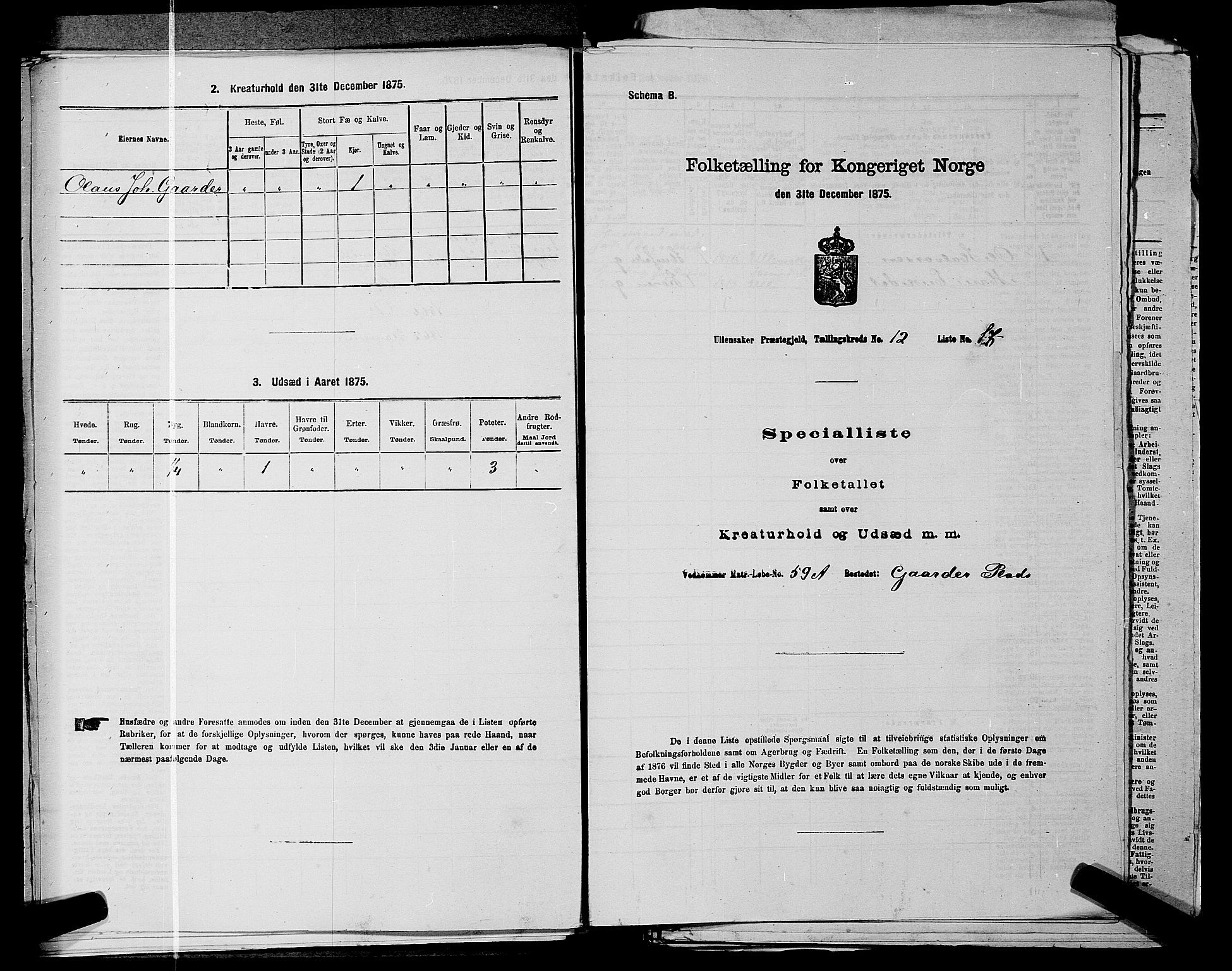 RA, 1875 census for 0235P Ullensaker, 1875, p. 1848