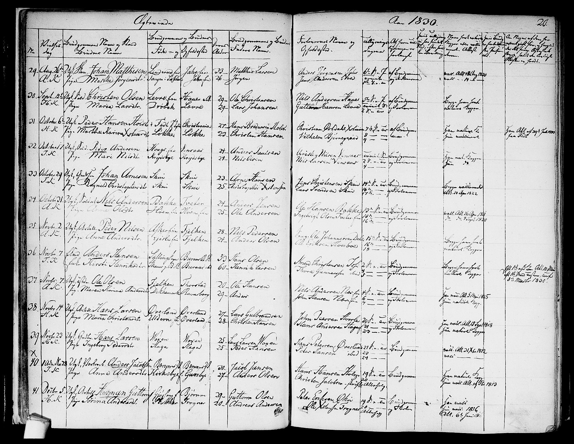 Asker prestekontor Kirkebøker, SAO/A-10256a/F/Fa/L0010: Parish register (official) no. I 10, 1825-1878, p. 20